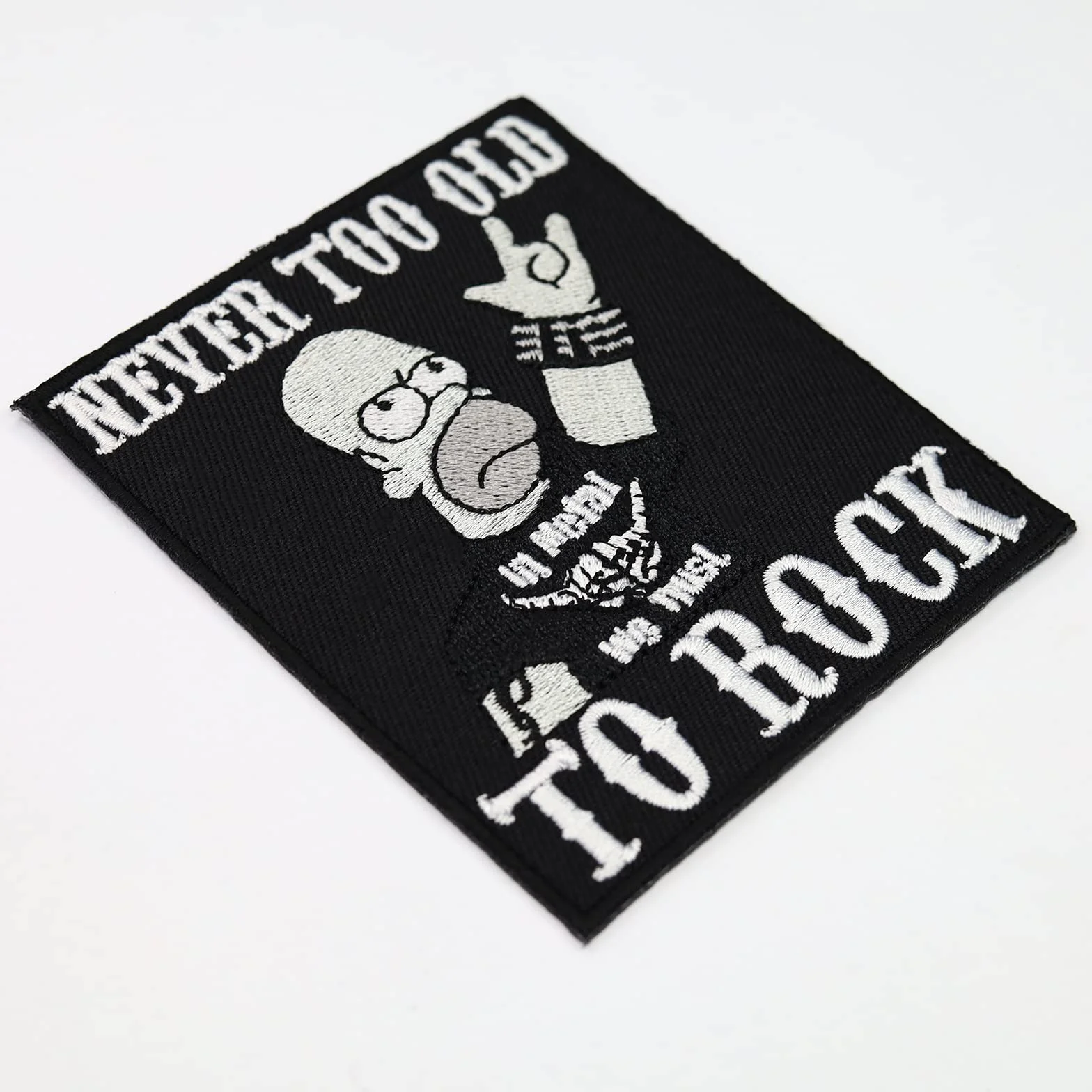 Patch es naszywka do Heavy Metal & Biker Rockabilly Never to Old to Rock Rocker naprasowanka Materiał Znaczek DIY Naprasowanie Naklejka Aplikacja Jeans Odzież Homer Simpson Iron on Patch 90 x 80