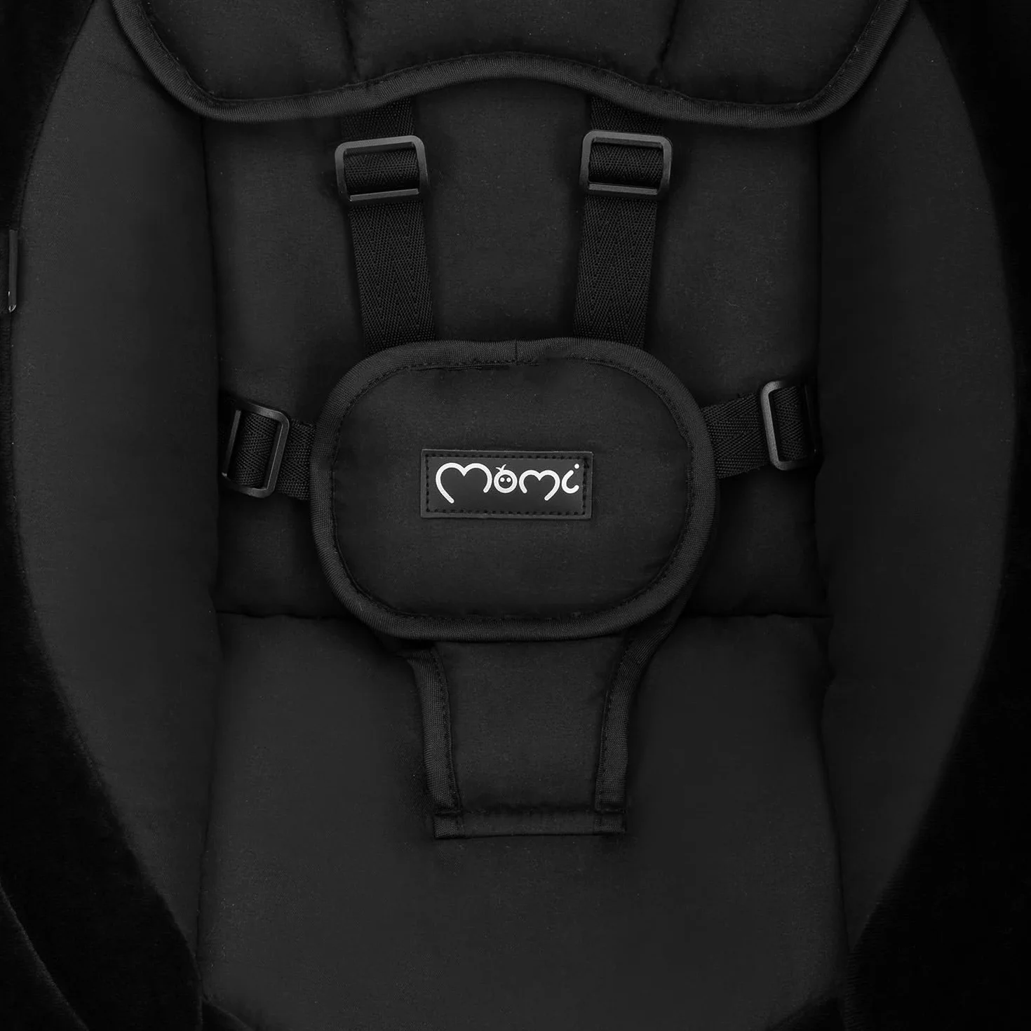 MOMI KENANI ONYX huśtawka do 9 kg, wyświetlacz LED, pilot zdalnego sterowania, Bluetooth do smartfonów, zasilanie bateryjne/sieciowe, 5-punktowe szelki bezpieczeństwa, łuk i zabawki