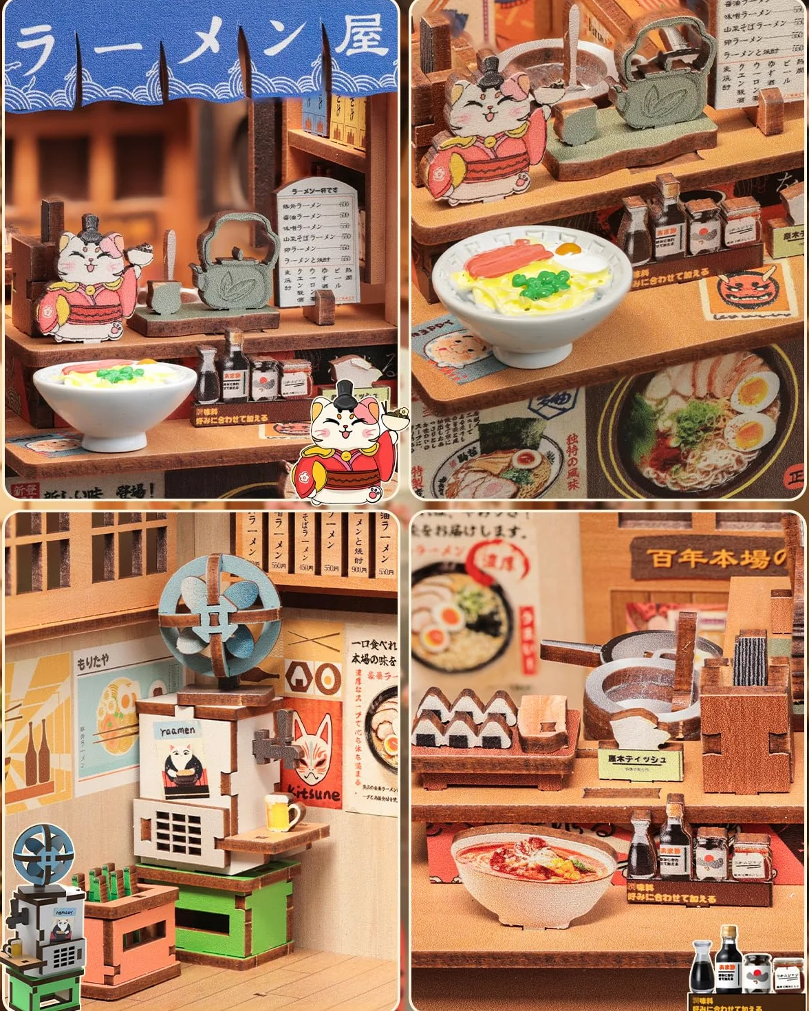 CUTEBEE Book Nook Kit-Domek dla Lalek dla Dorosłych,Przytulna Japońska Noodle Bar,DIY Miniaturowy Dom z Oświetleniem LED,Deko na Półkę,Idealny Prezent (Morita-Ya)