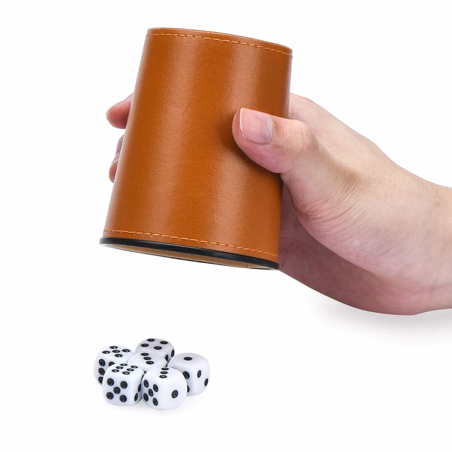 Zestaw kubków na kostkę, 5 x skórzany kubek na kości + etui transportowe ze sztucznej skóry z magnetycznym zamknięciem do grania w gry, Yahtzee, Farkle, upominki na imprezę