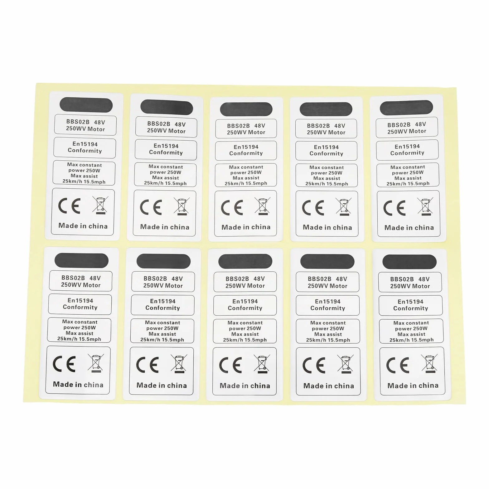 10 szt. naklejka na silnik z napędem środkowym 48V 250W wodoodporna naklejka decal na silnik 70x35mm etykiety CE silnika kompatybilne z BBS02B BBS01B