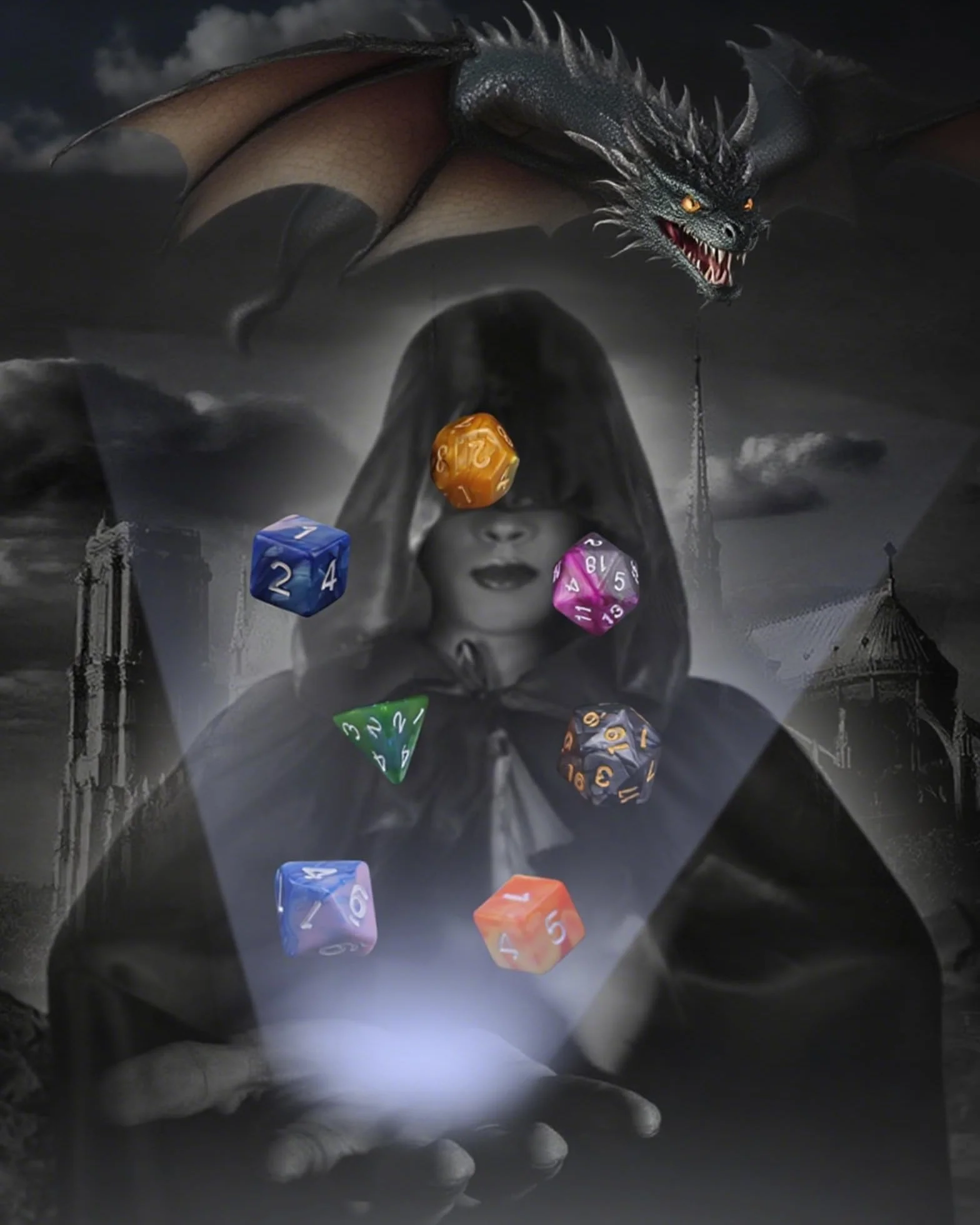 Wielościenne Kości RPG, 42 Sztuk – 6 Zestawy z torbą do przechowywania dla D&D, MTG oraz gier planszowych, Zawiera D20, D12, D8, D6, D4, D10 (0-9) i D10 (00-90)