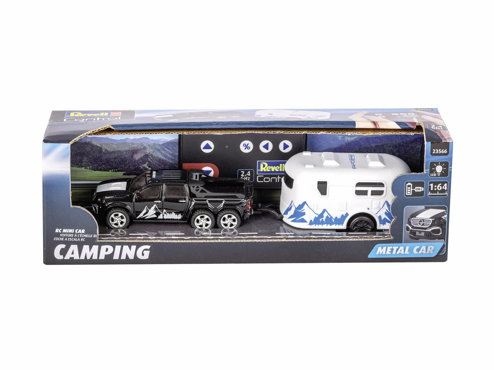 Revell Control I Mini RC Car z kamperem I skala 1:64 I od 6 lat I częstotliwość radiowa: GHz I przygoda kempingowa w małym formacie I realistyczny design I sterowany radiowo samochód zabawkowy