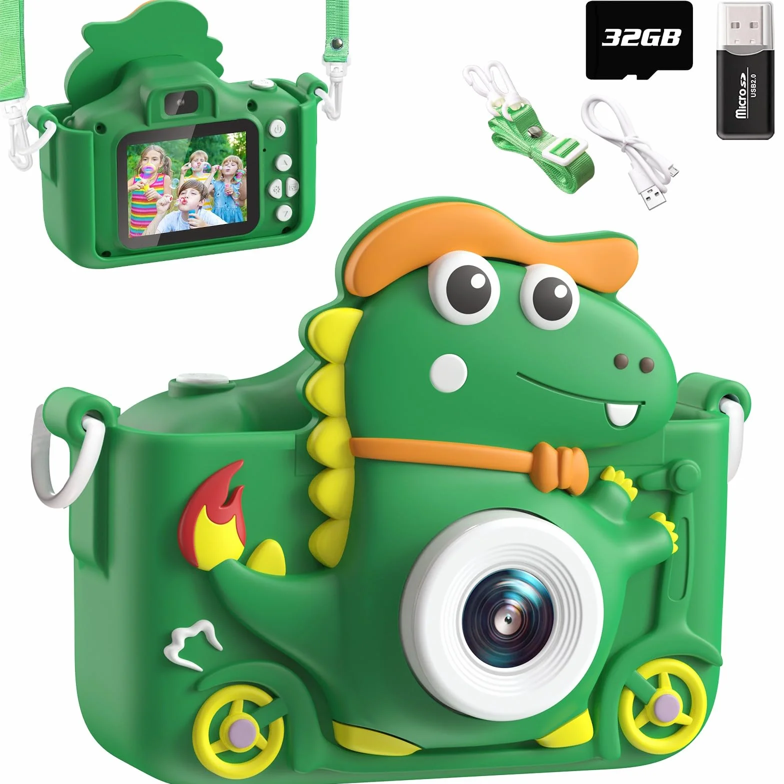 Aparat dziecięcy, aparat dziecięcy 2-calowy wyświetlacz 1080P, aparat cyfrowy do selfie Dzieci z 32 GB, aparat fotograficzny Dzieci dla 3 4 5 6 7 8 9 10 lat Chłopcy i dziewczęta Prezenty (zielony)