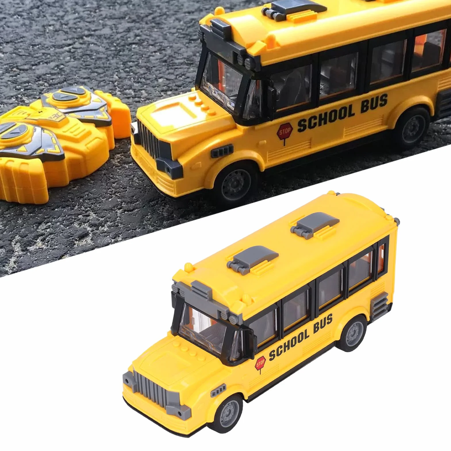 Zabawkowy Autobus Szkolny, Skala 1/30, śWiatła Przednie i Nadwozia, RęCznie Otwierane Prawe Drzwi Kabiny, Autobus Zdalnego Sterowania dla Dzieci