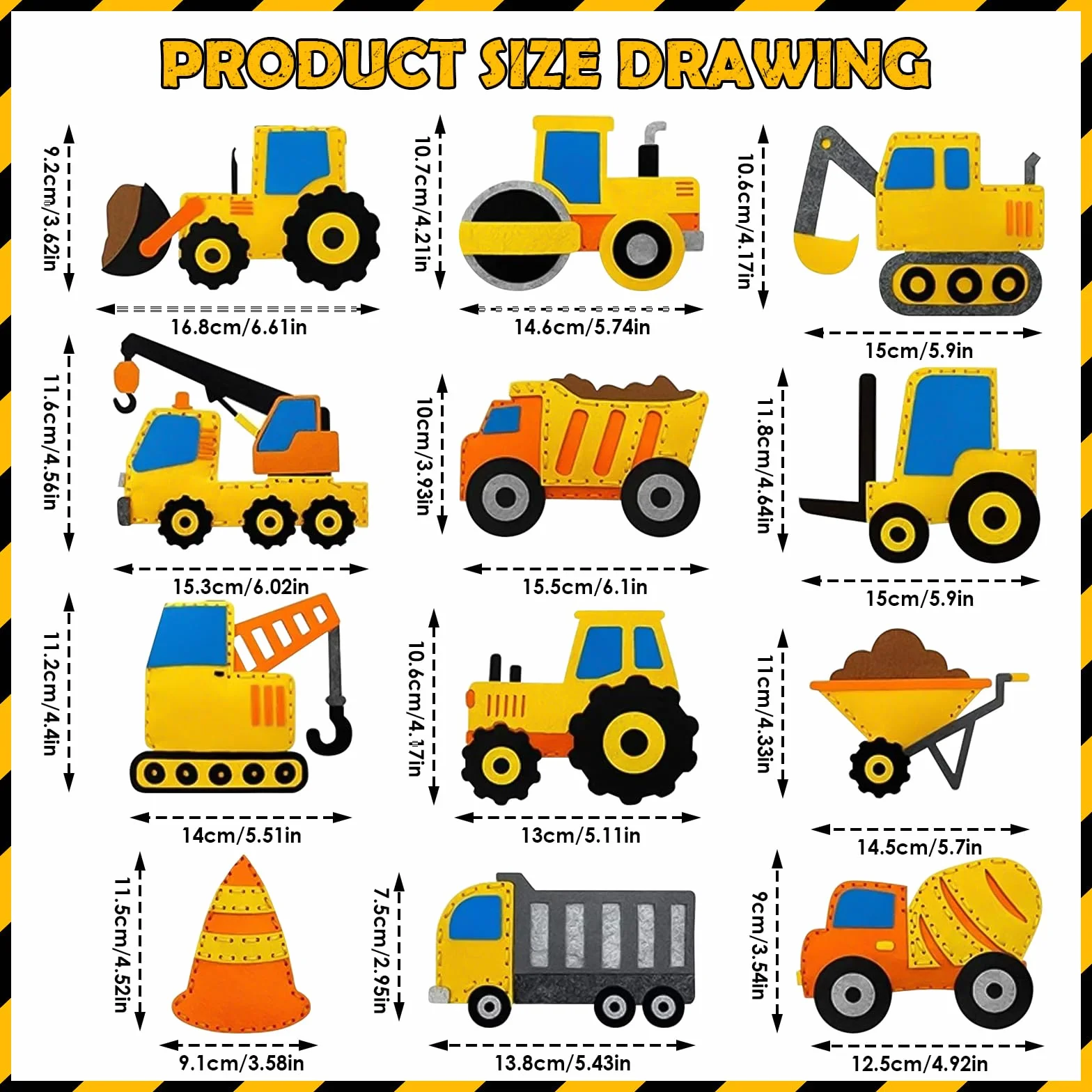 Fonyet Zestaw do szycia DIY dla dzieci od 6 lat, pojazd budowlany, kreatywny zestaw do szycia, pojazdy budowlane, filcowy, zestaw do majsterkowania dla dzieci i początkujących (pojazd)