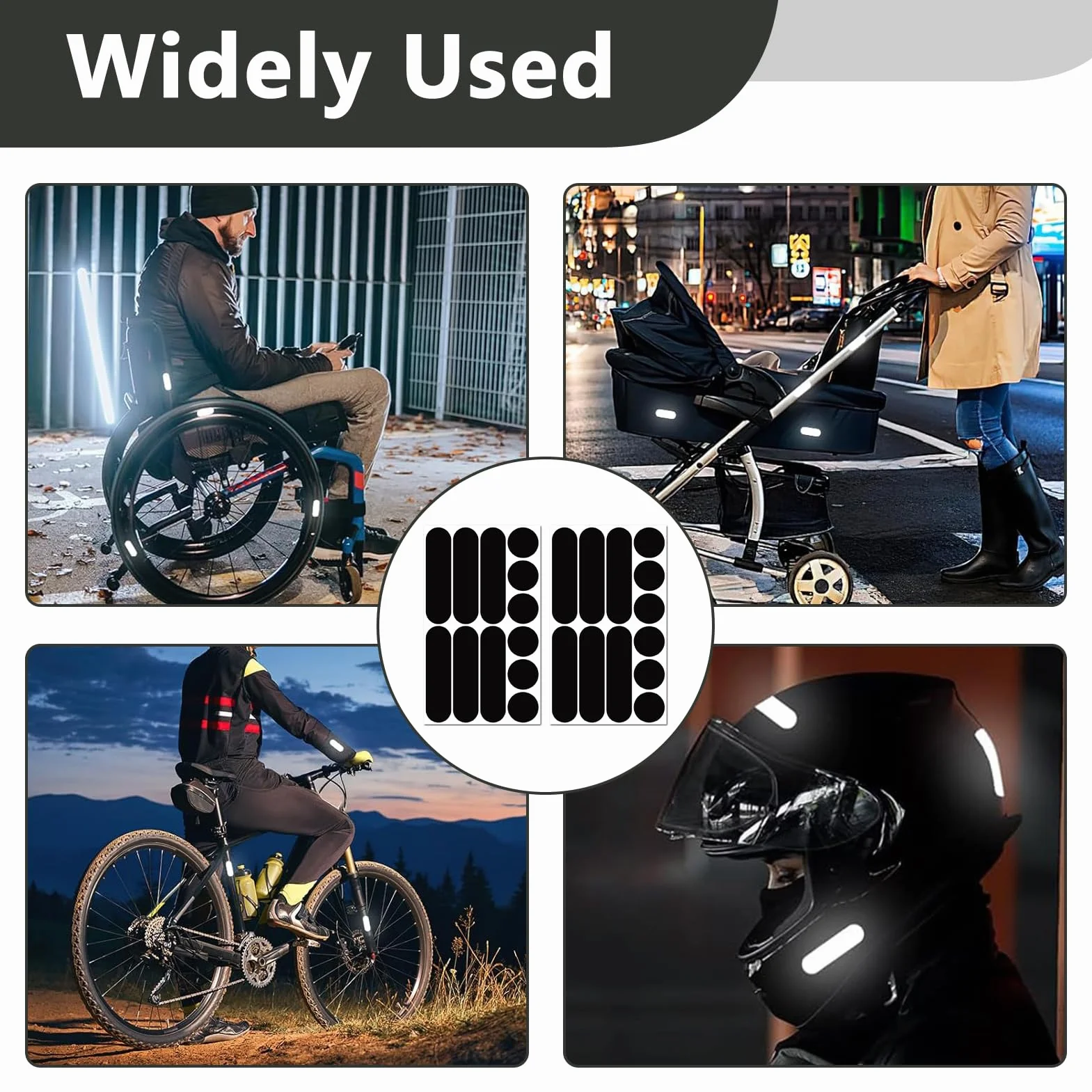 Zestaw 24 naklejek odblaskowych retro, czarne, do rowerów i motocykli