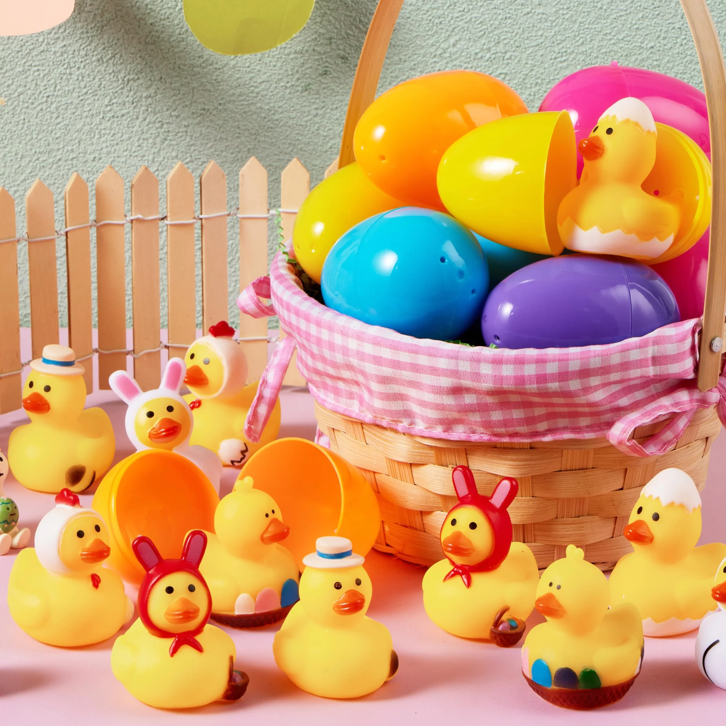 JOYIN 12 opakowań jajek wielkanocnych wypełnionych gumowymi kaczkami, polowanie na jajka wielkanocne, wypełnianie koszy dla dzieci, upominki wielkanocne, materiały do nagród klasowych, plaża letnia