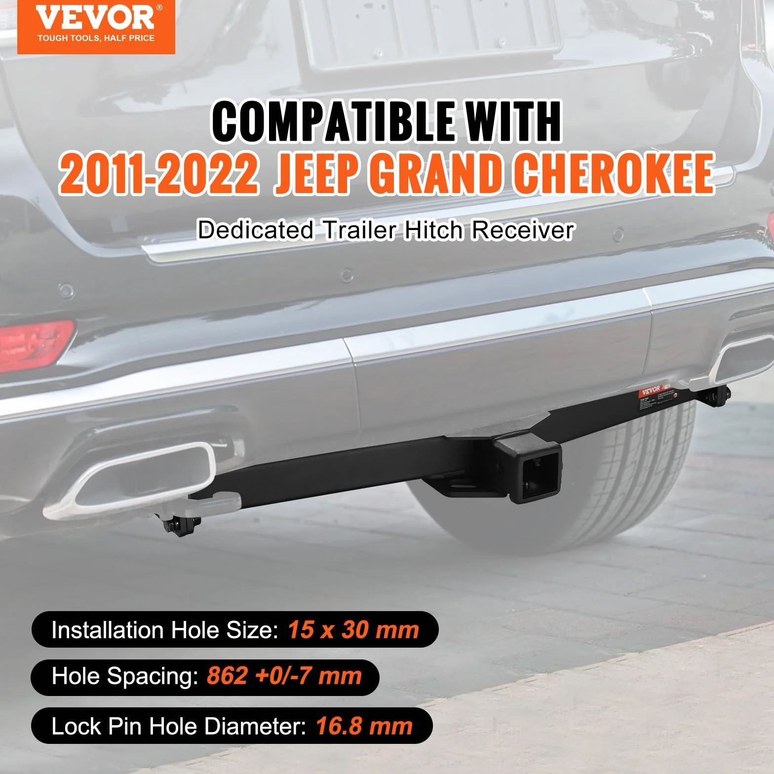 VEVOR Zaczep holowniczy klasy 3, odbiornik 5.1 cm, stalowa rama rurowa Q455B, kompatybilny z Jeep Grand Cherokee 2011-2023