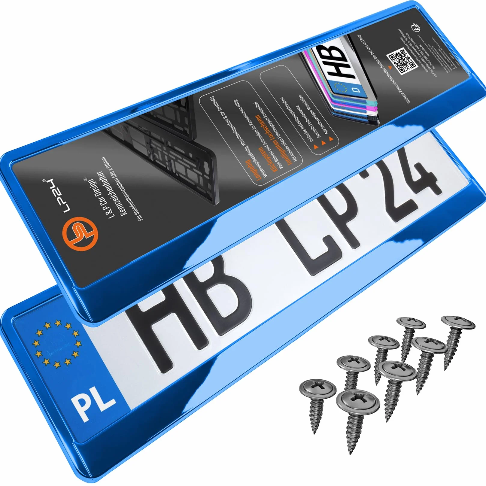 Uchwyt tablicy rejestracyjnej niebieski chrom 520x110 mm Ramka do tablic rejestracyjnych uniwersalny