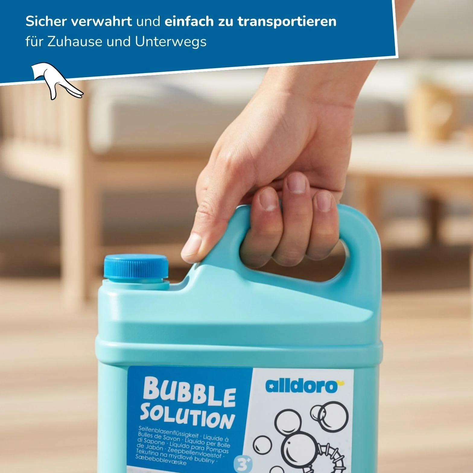 alldoro 60657 Bubble Fun Płyn do baniek mydlanych w kanistrze o pojemności 2500 ml, 2,5 litra XXL, kanister do uzupełniania kolorowych i dużych baniek mydlanych, dla dzieci, dorosłych, na imprezy i