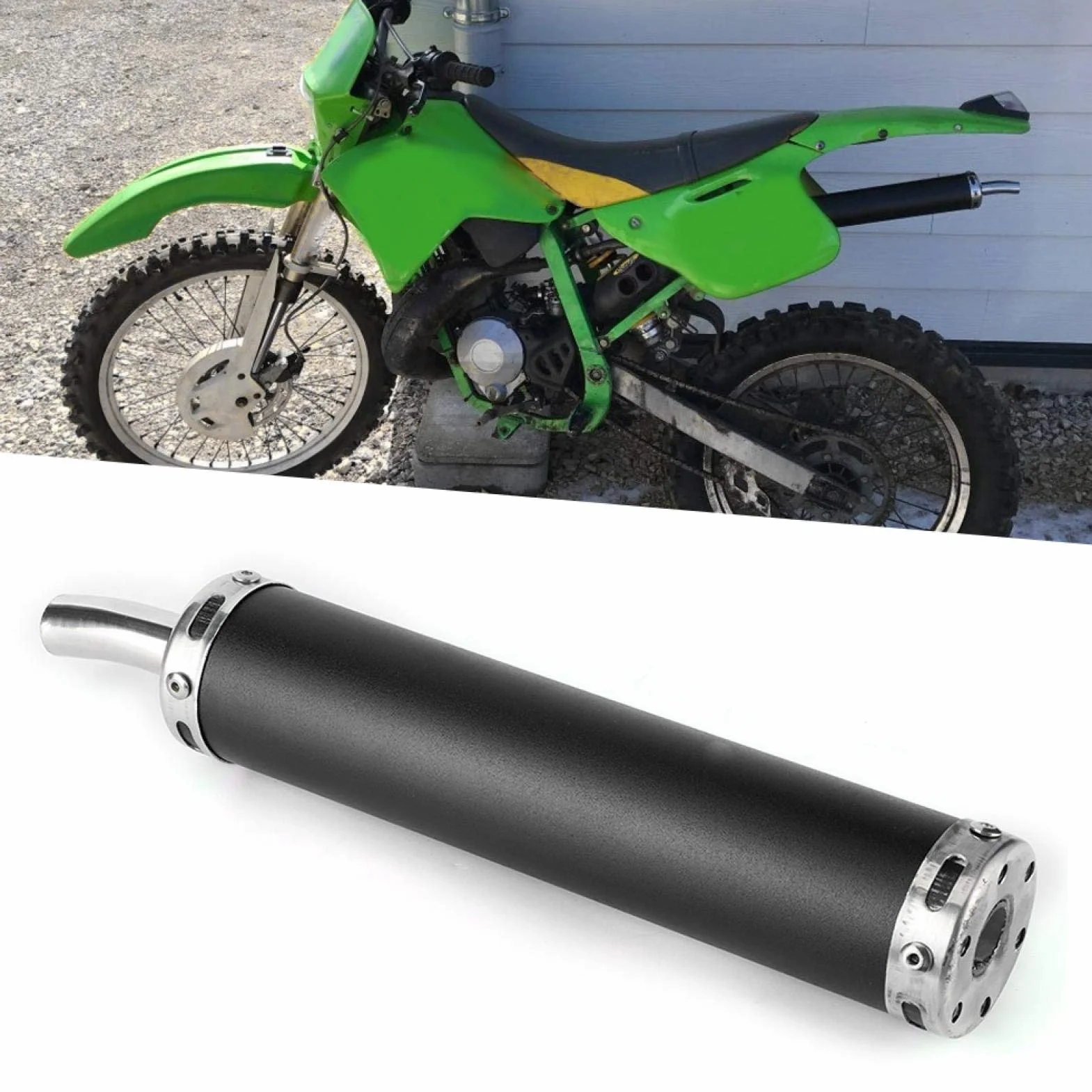 Bediffer Amortyzator wydechowy ze stali nierdzewnej do motocykli 2-suwowych czarny