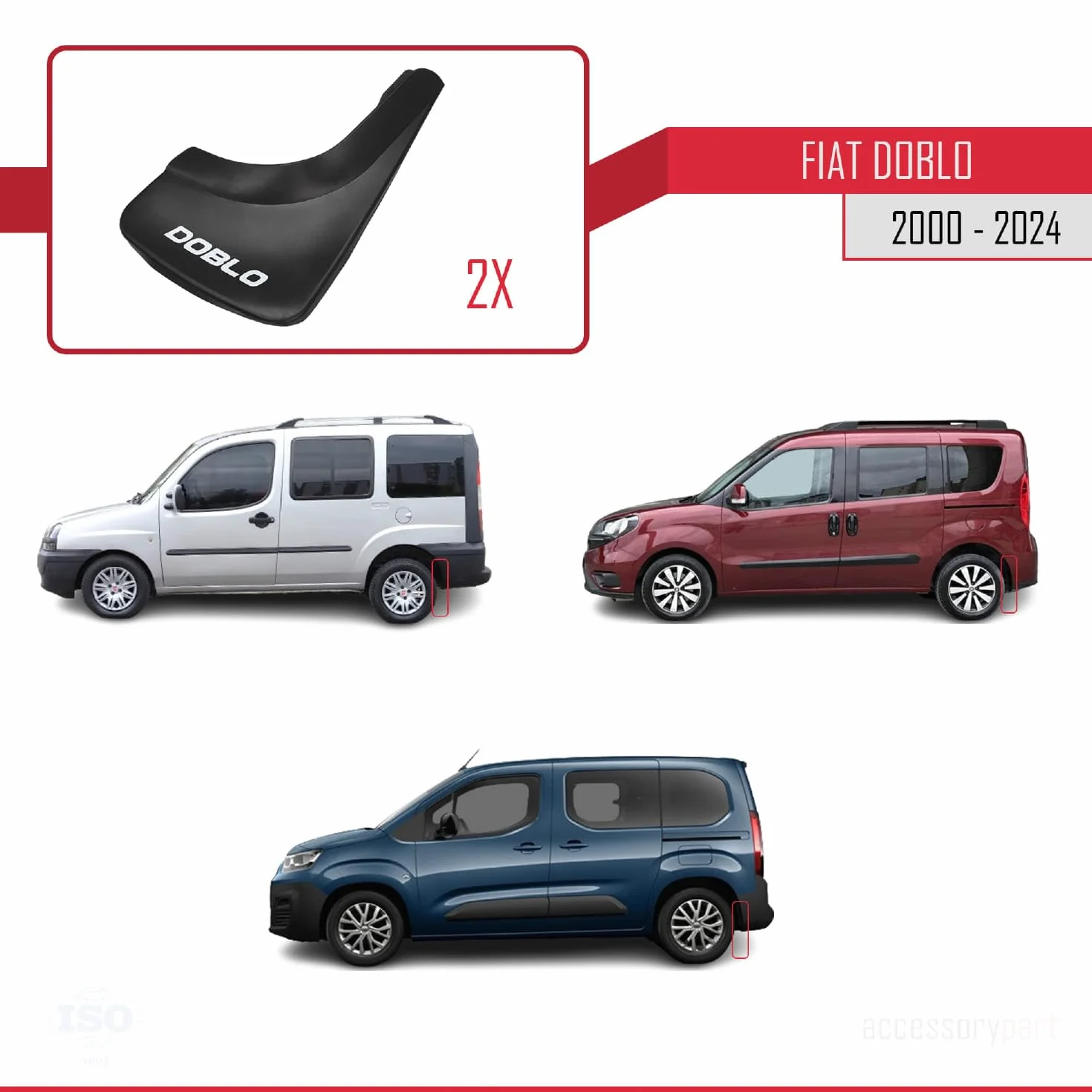 Kompatybilny z Fiat Doblo 2000-2024 Błotniki pojazdu Przednie Tylne Zestaw 4 Części Czarny