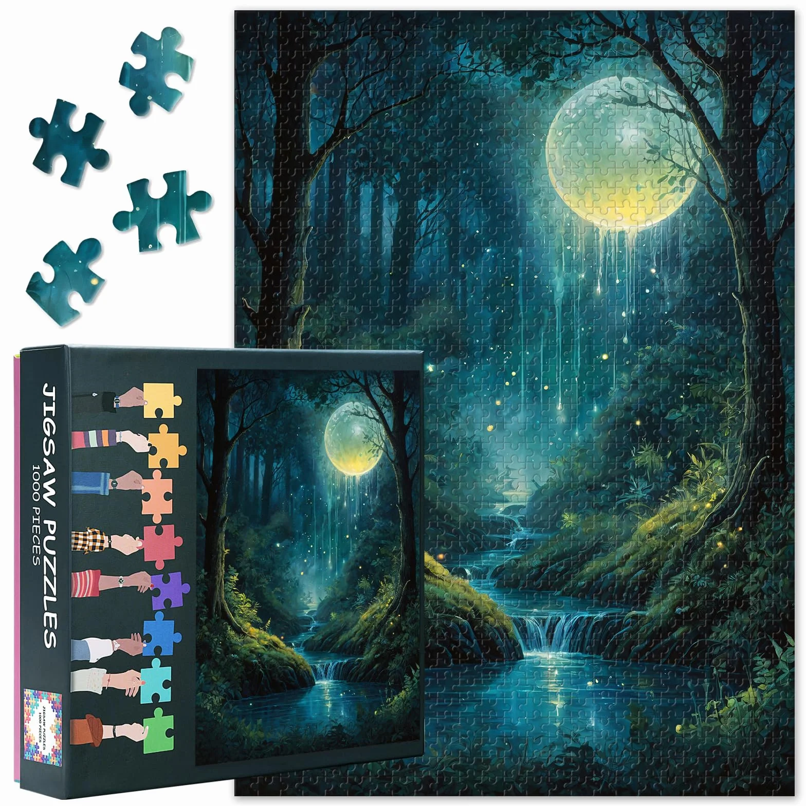 Puzzle z motywem księżyca, 1000 elementów dla dorosłych – Fantasy Forest Puzzle (70 x 50 cm), wyrafinowane puzzle krajobrazowe dla dorosłych, gra rodzinna dla mężczyzn i kobiet (akcesoria do domu)