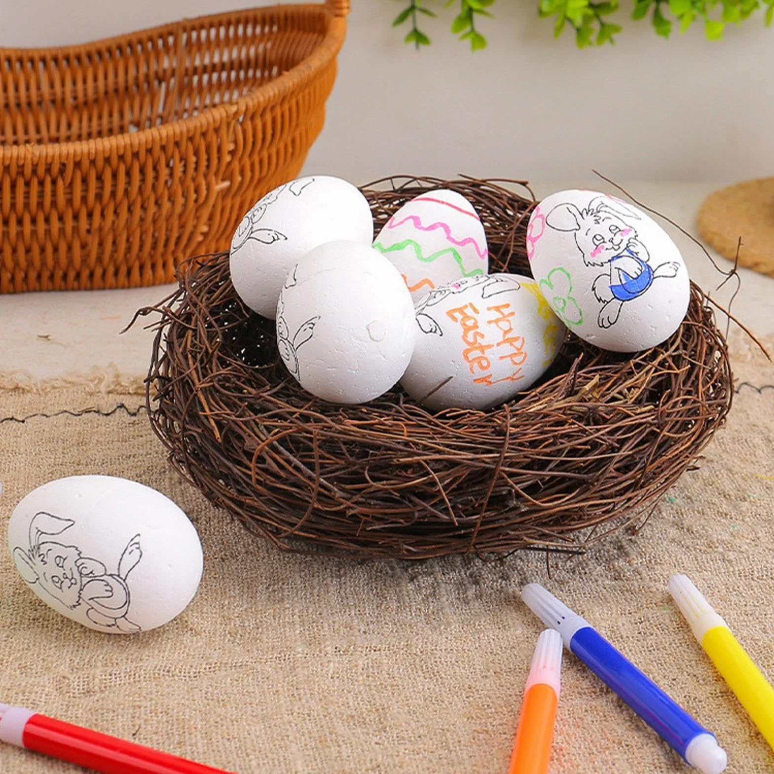 Easter Egg Painting Kit, Arts and Crafts Dye Coloring Set, 6x Easter Egg Hunt Activity, 2.36x1.57x1.57 Inches Creative Spring Basket Stuffers for Girls and Boys