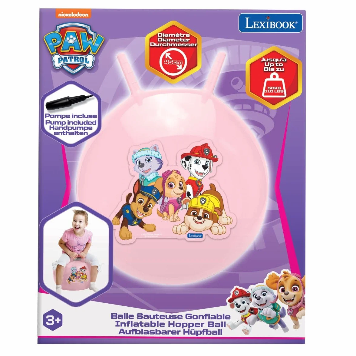 Lexibook BG040PAG Paw Patrol, Nadmuchiwana Piłka Lejowa, Ręczna Pompa w Zestawie, Bezpieczne i Trwałe Tworzywa Sztuczne, Różowa