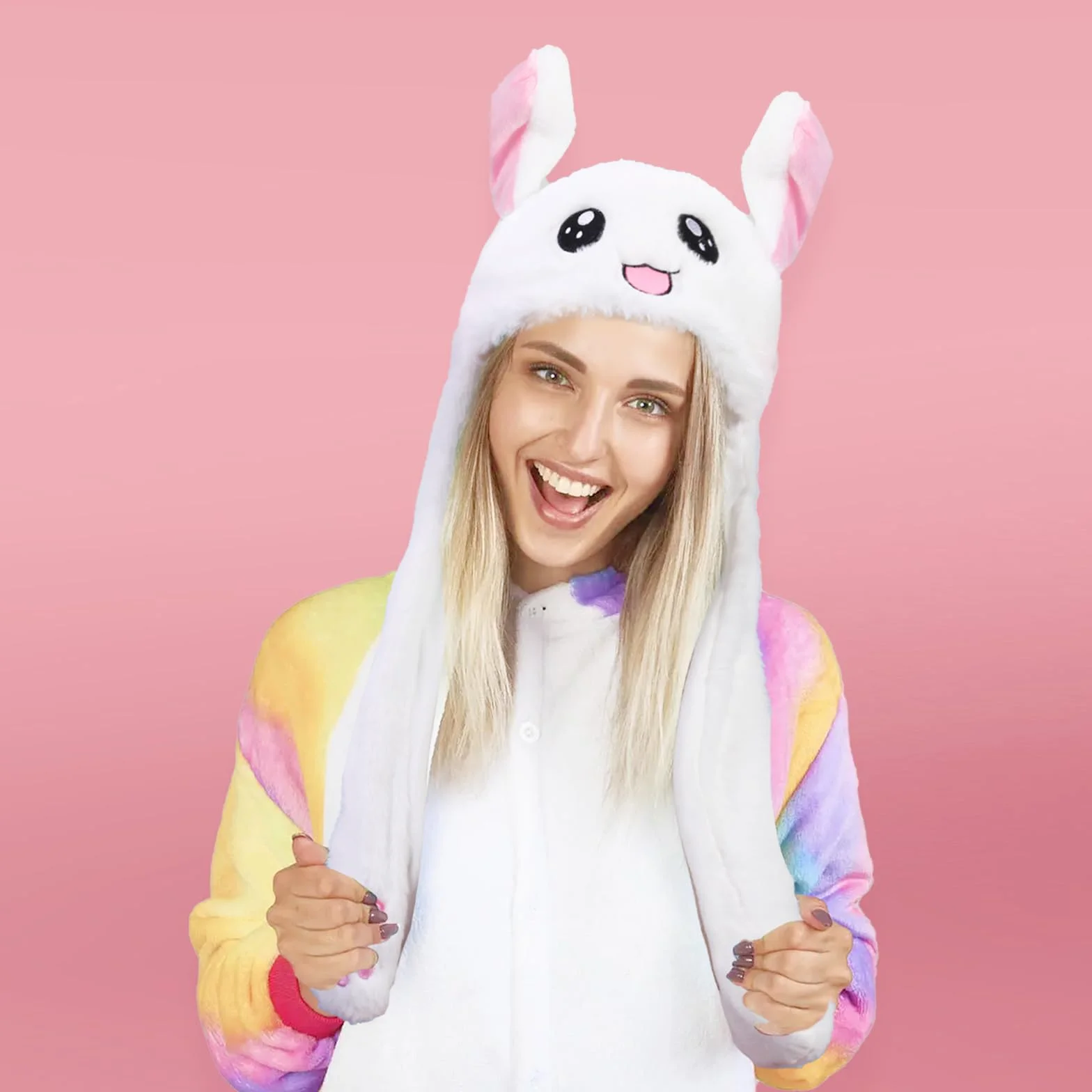 XEPST Czapka króliczka z ruchomymi uszami, pluszowy króliczek z ruchomymi uszami, śmieszna czapka dla dzieci, dorosłych, kostium zwierzęcy, przebranie, cosplay, Halloween, karnawał, Wielkanoc