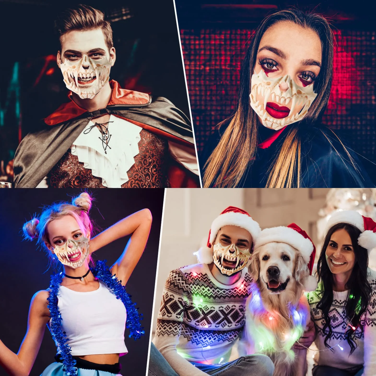 Halloween Japońska Maska, Maska Czaszki, Maska Tygrysa, Pół Twarzy Szkielet Maska, UNOLIGA Halloween Straszna Maska dla Dorosłych Dzieci, Maska Halloween Horror