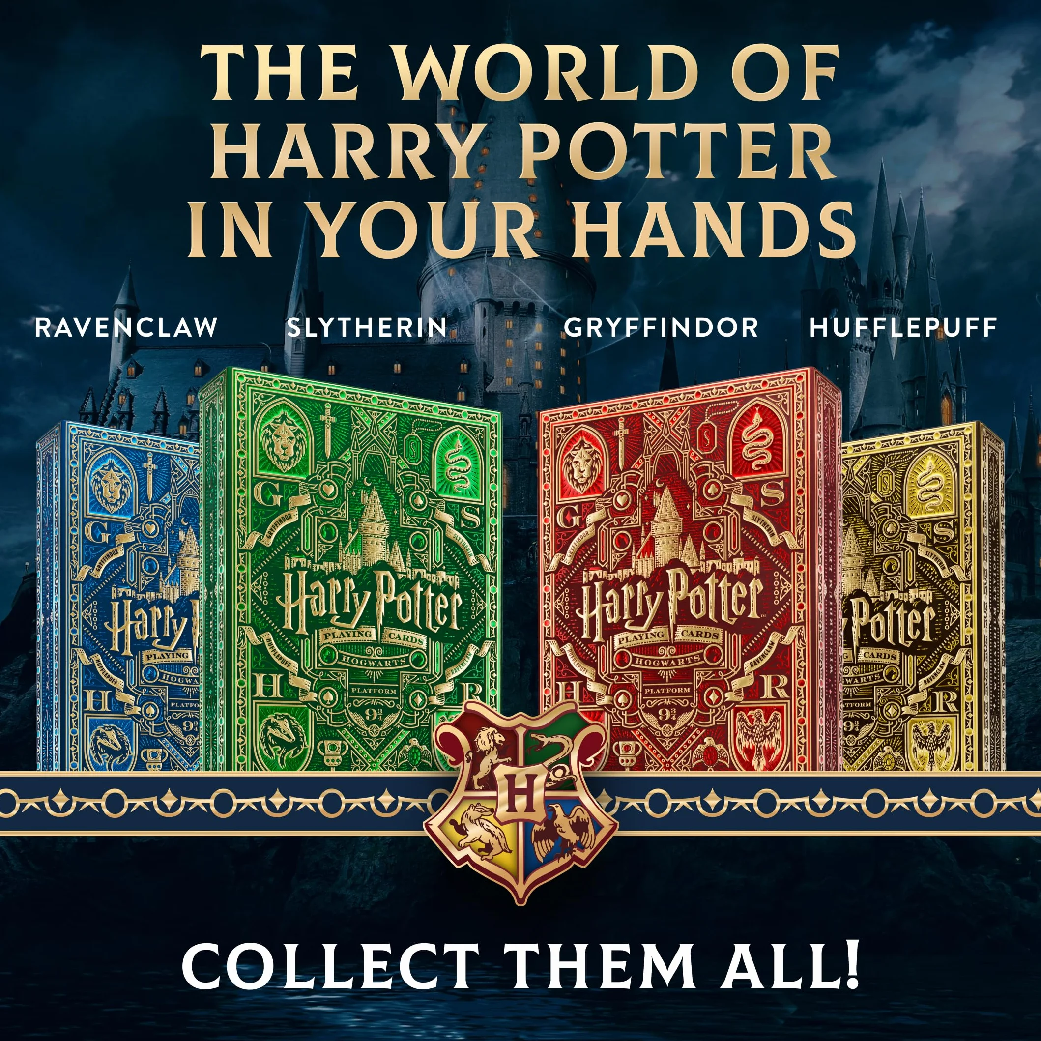 theory11 Karty do gry Harry Potter Wersja Żółta - Wysokiej jakości, 52 karty, Poker, Skat, Wyprodukowane w USA, Żółte, Unisex, 3+ lata, 36 miesięcy