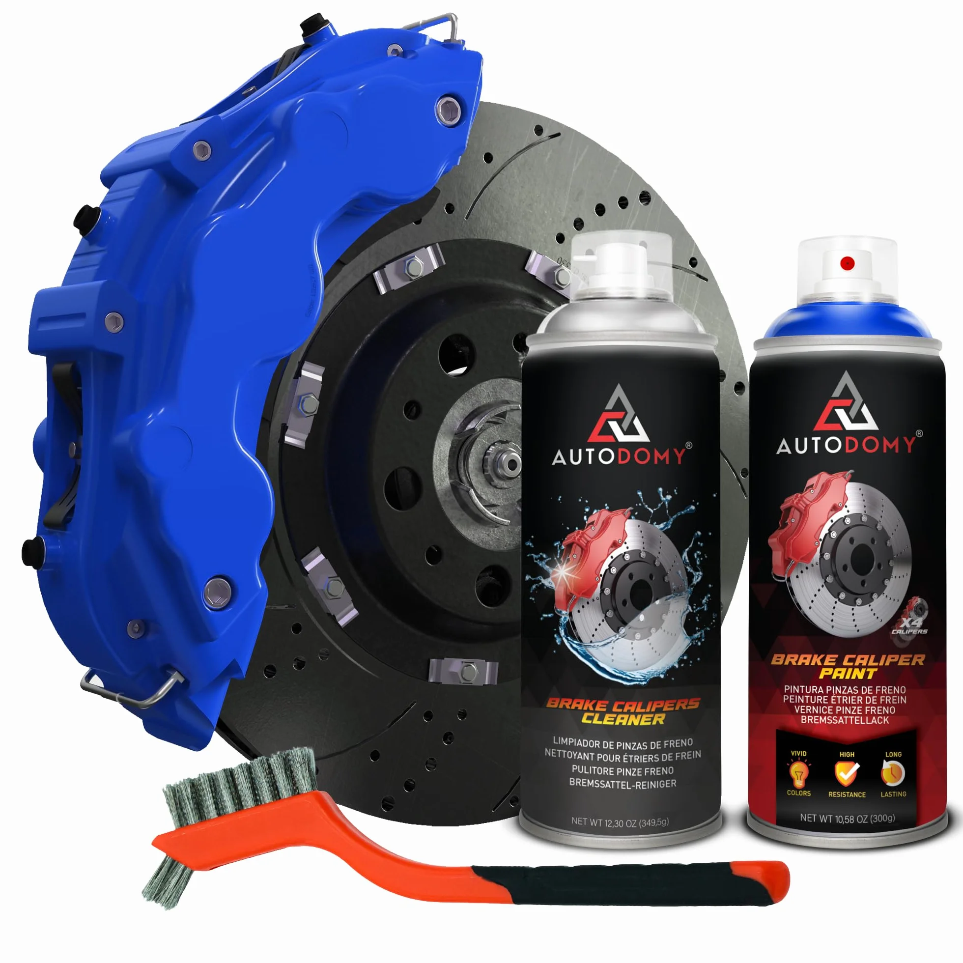 Spray do Zacisków Hamulcowych Odporny na Wysokie Temperatury 400 ml Farba do Hamulców Samochodowych i Motocyklowych + Spray Czyszczący + Szczotka Stalowa Niebieski