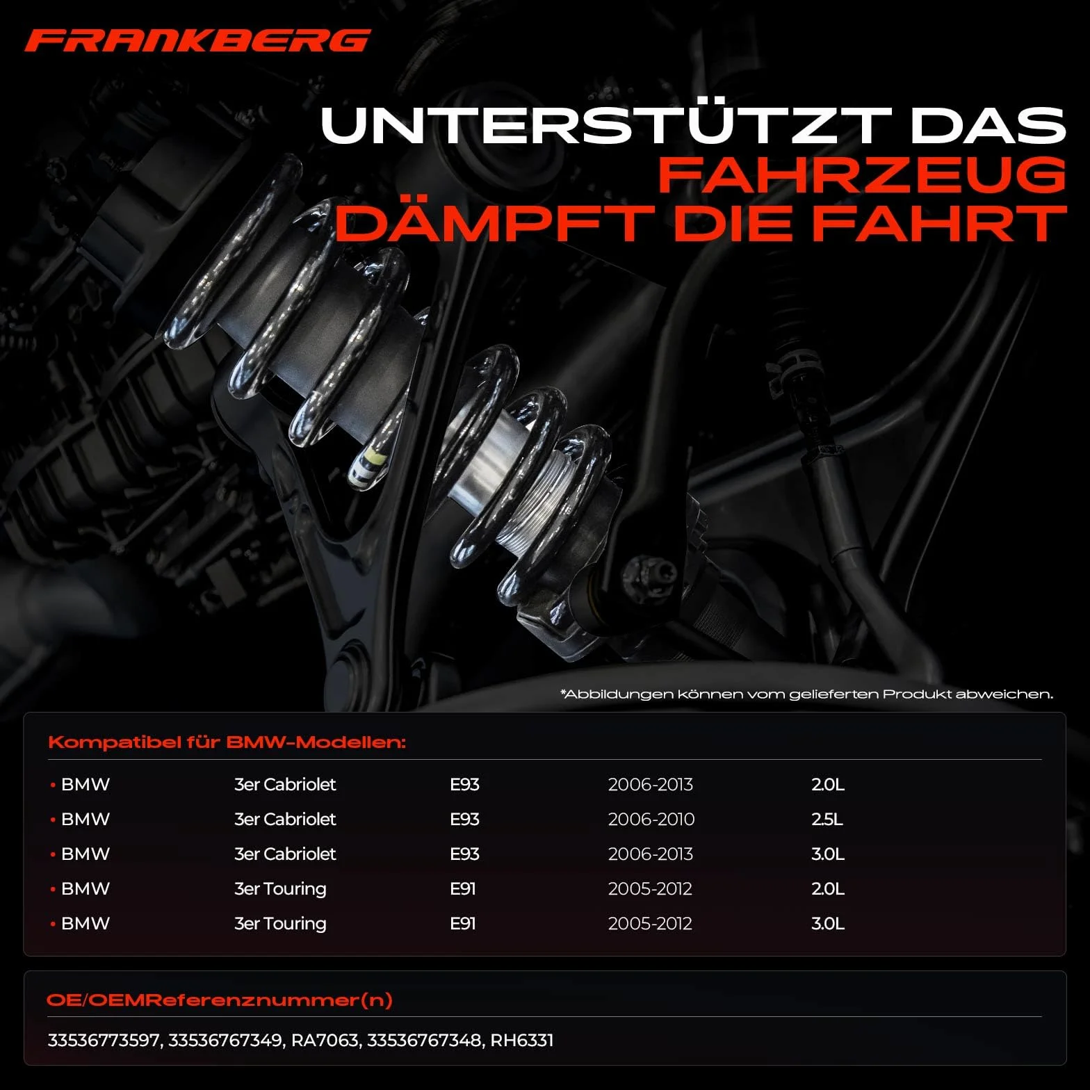 Frankberg 2 x sprężyny zawieszenia na tylnej osi, kompatybilne z 3 Cabriolet E93 2006-2013, seria 3 Touring E91 2004-2012, Replace # 33536767348