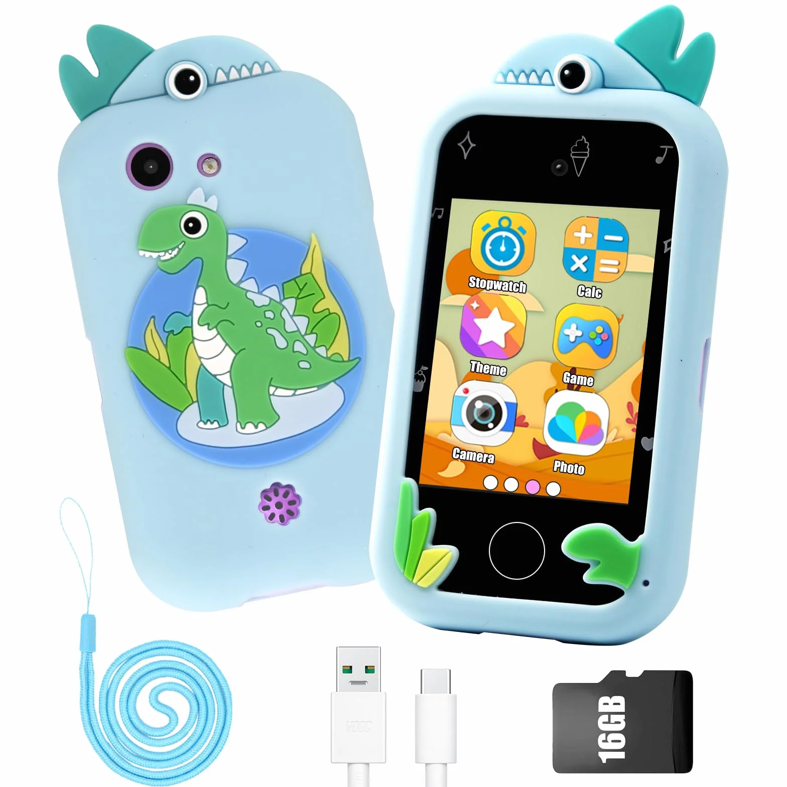 Smartfon zabawka dla dzieci, podwójny aparat z przodu i z tyłu, audiobooki, bajki, wiedza, nauka, gry mobilne, edukacyjne zabawki elektroniczne, z kartą 16 GB