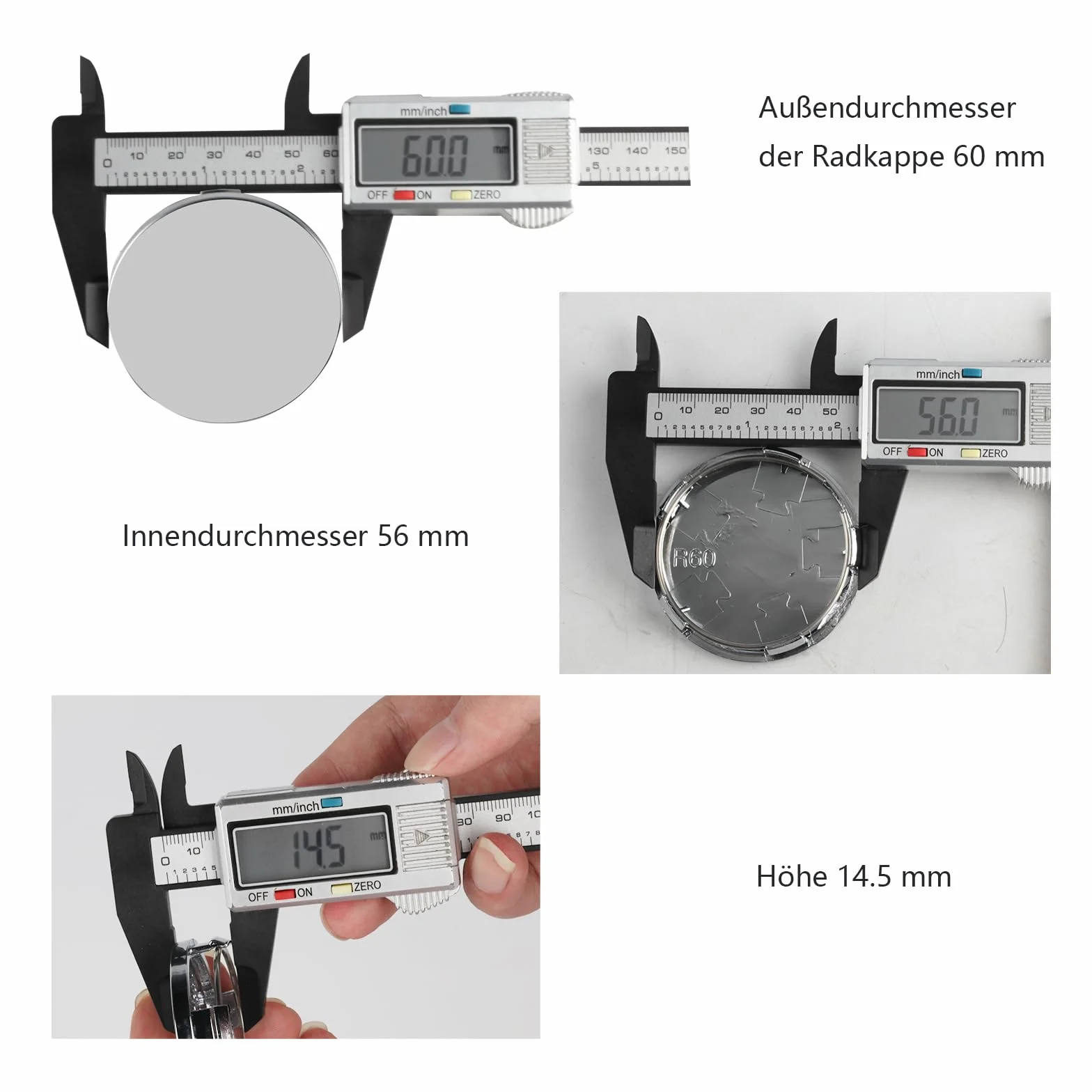 Komplet 4 sztuk Kapsle do piast kół, pokrywy piast ID 56mm OD 60mm, kapsle do felg, kapsle do piast, kapsle do samochodowych piast, Uniwersalne pokrywy piast ABS na dodatki do kół, kolor srebrny