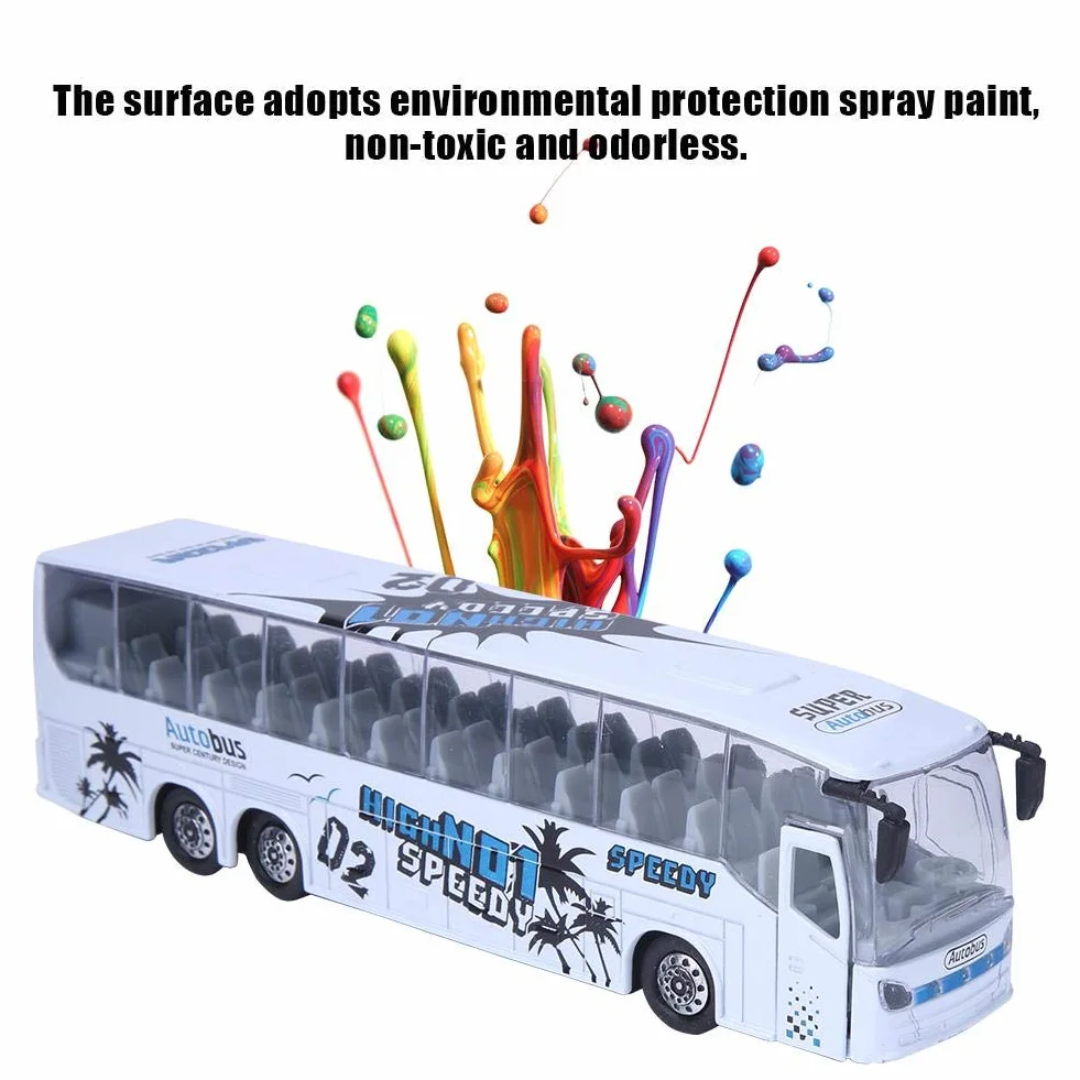Symulacja 1:50 Model autobusu tranzytowego, model autobusu Zabawka Stop Wycofana zabawka autobusowa ze światłem i muzyką dla dzieci (biały)