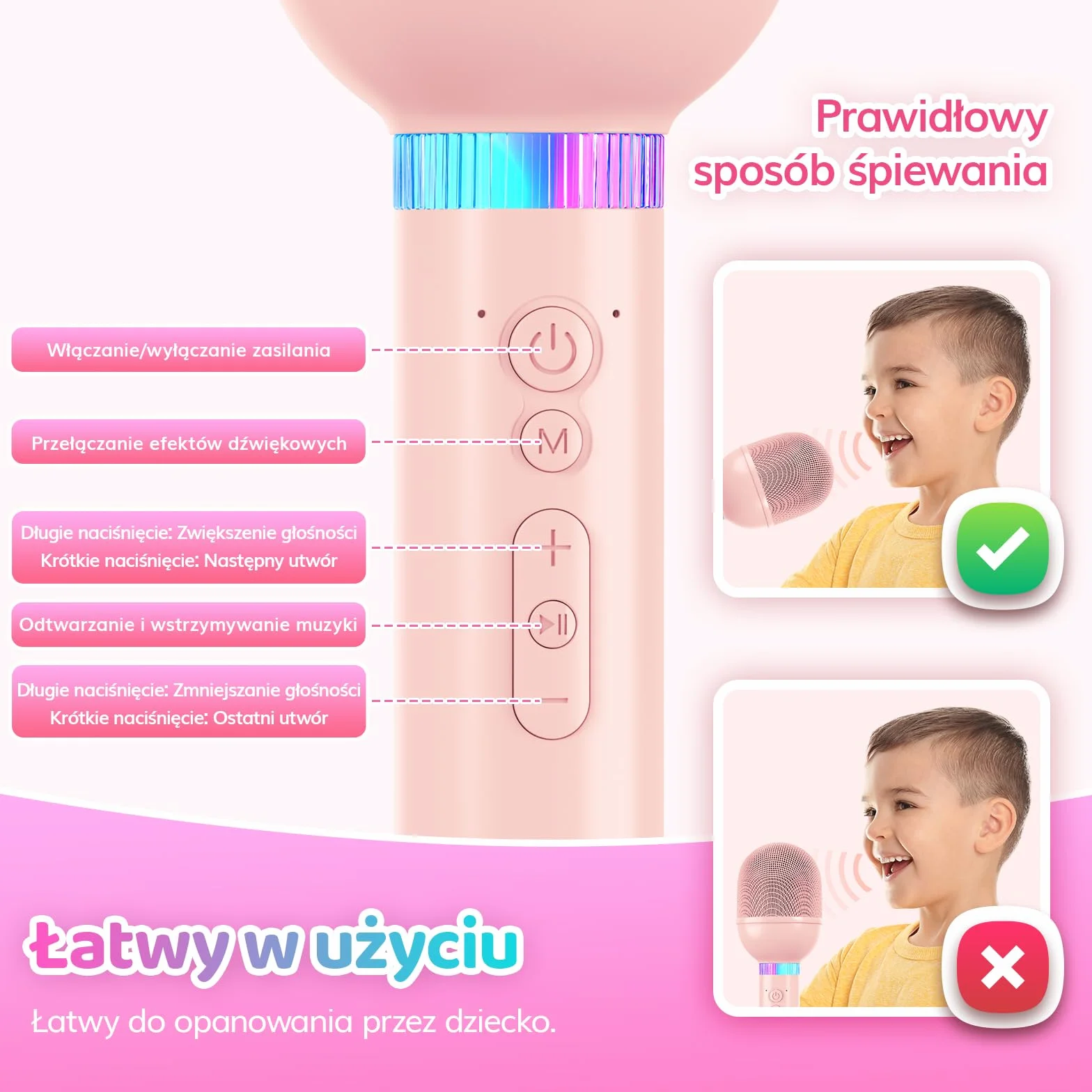 TONOR Bezprzewodowy mikrofon do karaoke dla dzieci, mikrofon bezprzewodowy, prezent i zabawka dla dziewcząt i chłopców, przenośny mikrofon KTV do wielokrotnego ładowania, do śpiewania, bezprzewodowy