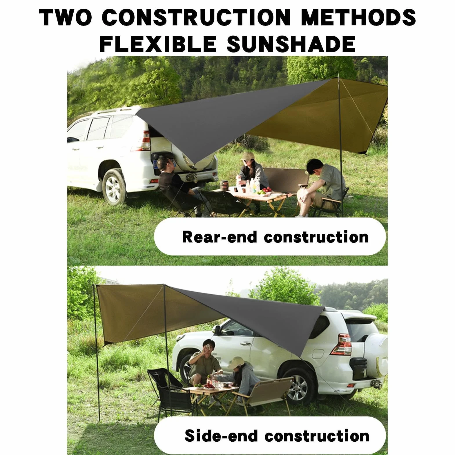 Markiza samochodowa do SUV-a, wodoodporna osłona przeciwsłoneczna, namiot na tylną klapę, tkanina powlekana srebrem, ochrona przed każdą pogodą, na zewnątrz, kemping, wędkowanie na plaży, 350 x 290 cm