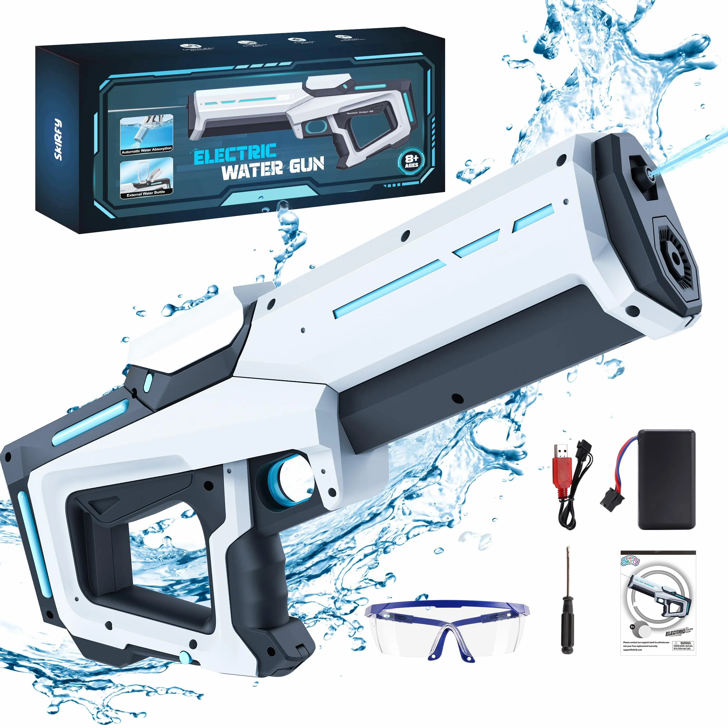 Elektryczny pistolet na wodę 60B dla dzieci (8-12 lat) i dorosłych - automatyczny, wodoodporny, zasilany baterią. Idealny do basenu, plaży i imprez plenerowych