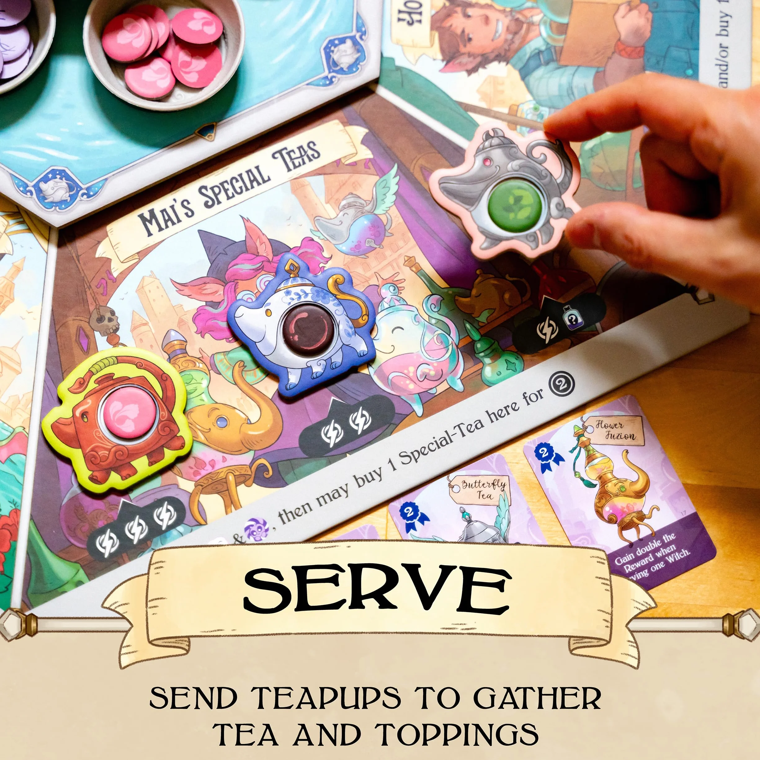 Tea Witches Board Game, Summon Witches & Brew Magical Teas, Strategic Worker Placement, Enchanting Fantasy Artwork by Sandara Tang, Designed by Manny Vega (Flamecraft), 2-4 Players, 30 min/per Player