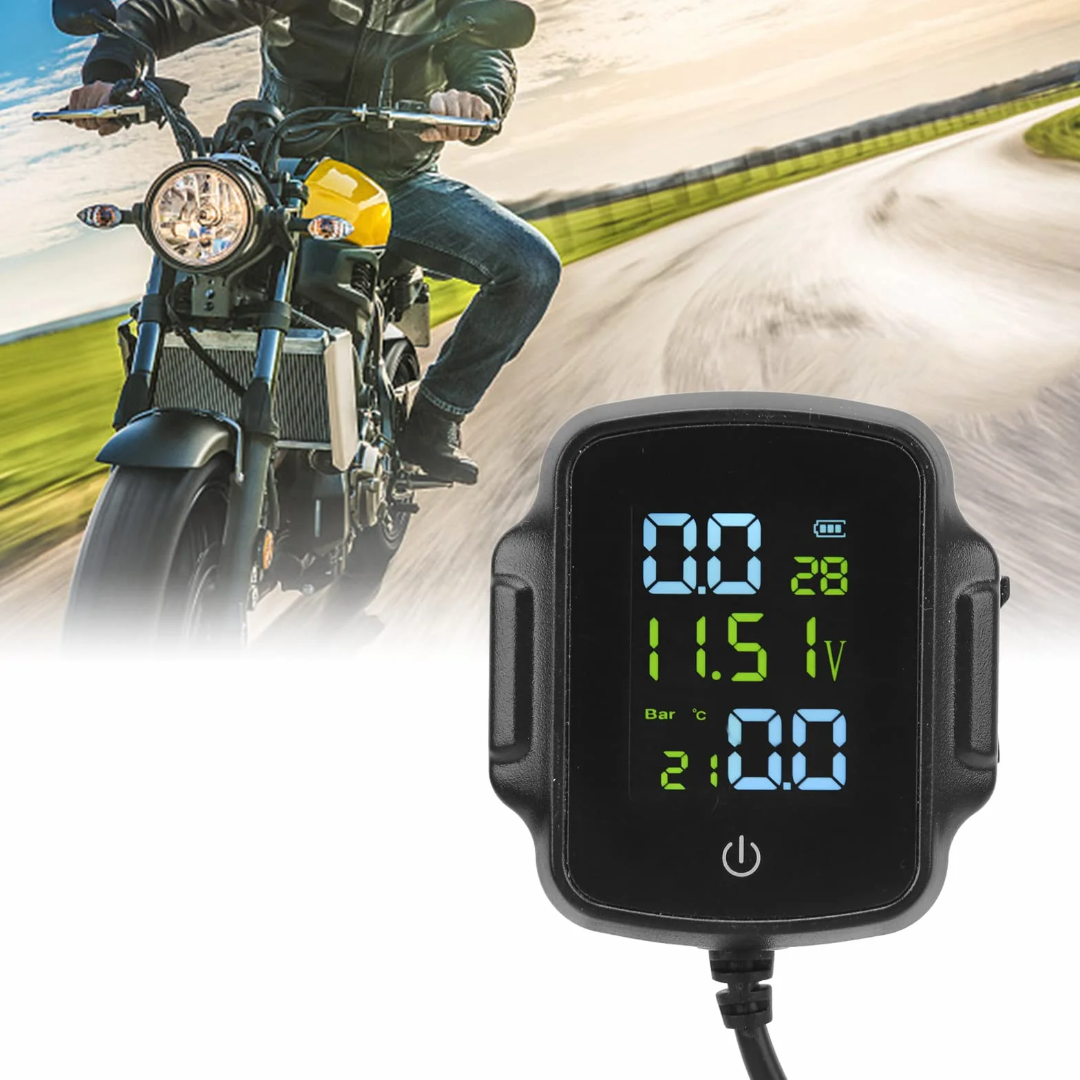 System Monitorowania Ciśnienia w Oponach, Motocykl TPMS z 2 Czujnikami Zewnętrznymi TPMS 12V ładowanie USB Precyzyjny Wyświetlacz 433,92 MHZ ± 20,00 MHZ