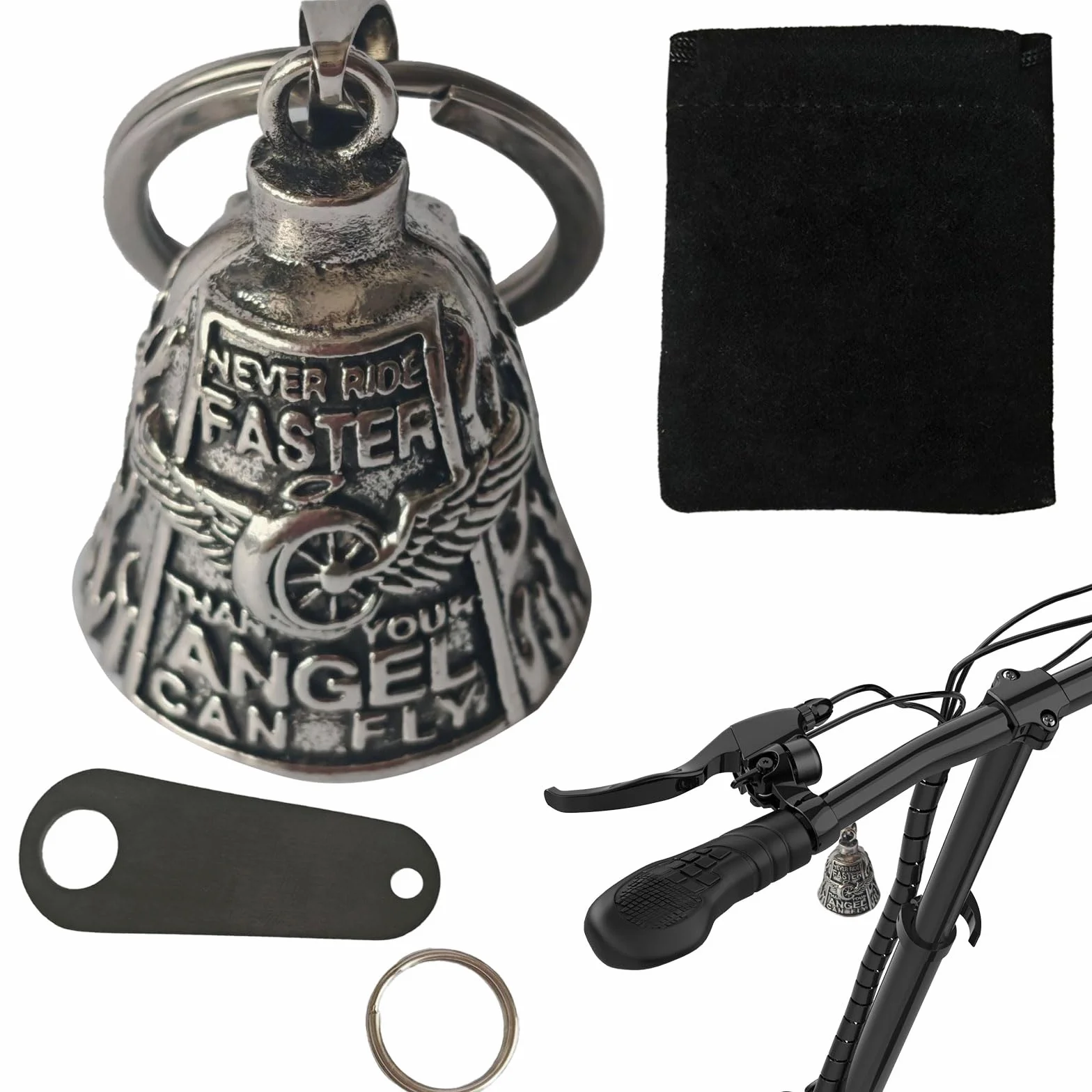 Dzwonek motocyklowy Guardian Bell z brelokiem, stal nierdzewna, talizman ochronny