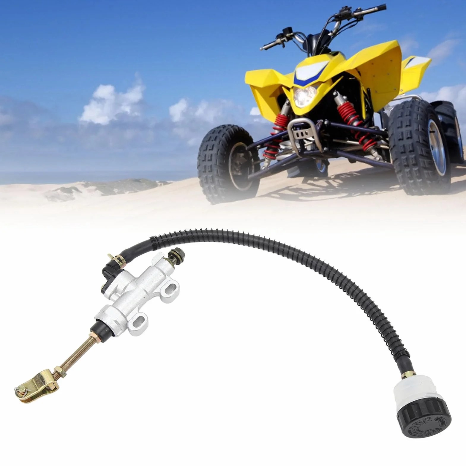 Tylna nożna pompa hamulcowa, tylny hamulec nożny hydrauliczny pompa główna zamiennik zbiornika do motocykla Dirt Bike ATV (biały)