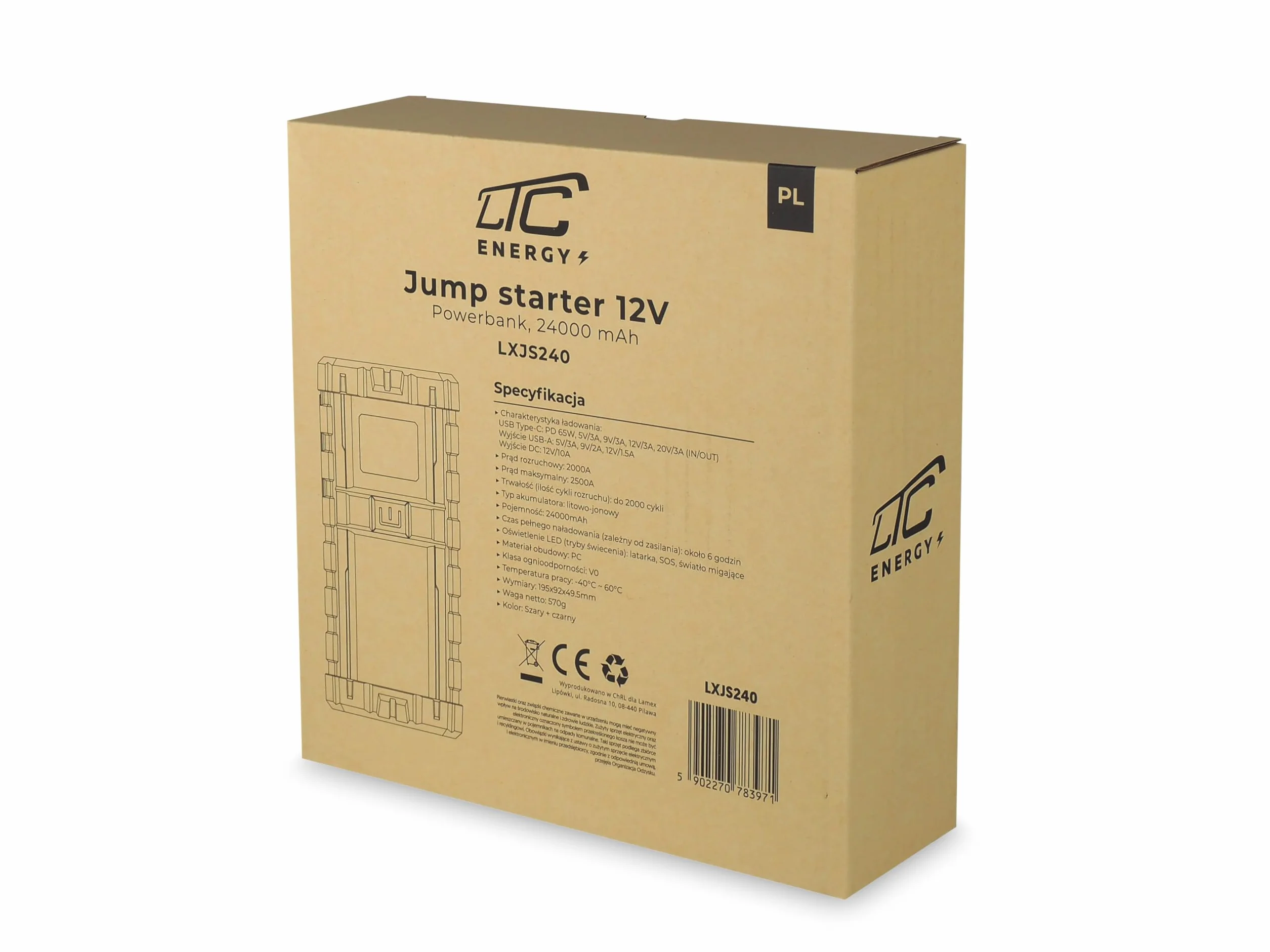 LTC Booster Jump Starter Rozruch 12V Powerbank 20000 mAh 2500A Inteligently Chipset Sterujący Latarka USB