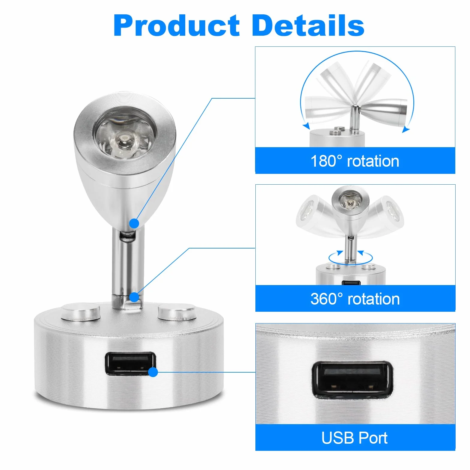 SUPAREE Światła LED 12 V do przyczepy kempingowej, kampera, ściemniane, 12 V, przełącznik dotykowy USB, 3200 K, do kampera, łodzi, 2 szt