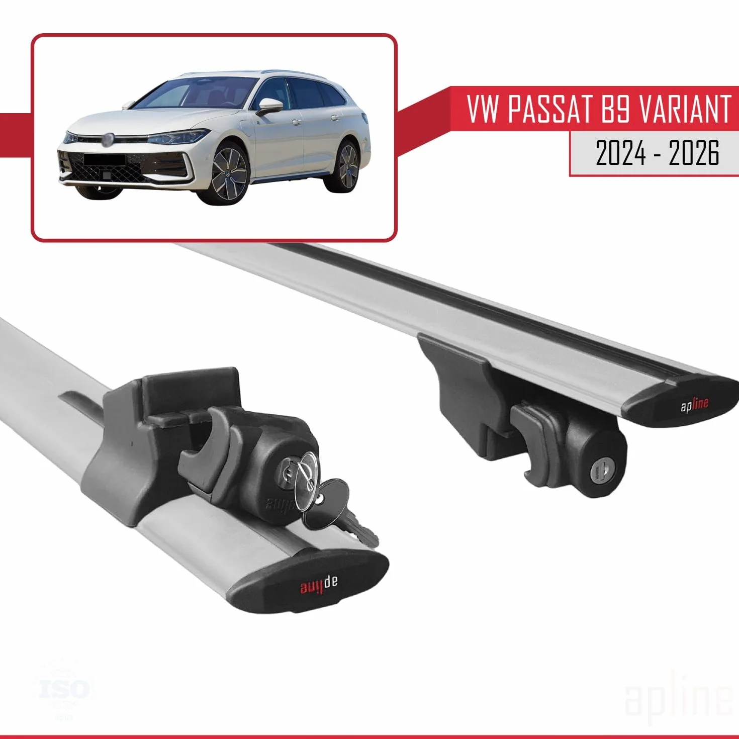 Kompatybilny z Compatible with VW Passat B9 Variant 2024-2026 HOOK Model Aluminiowy bagażnik dachowy 2 poprzeczki, szary