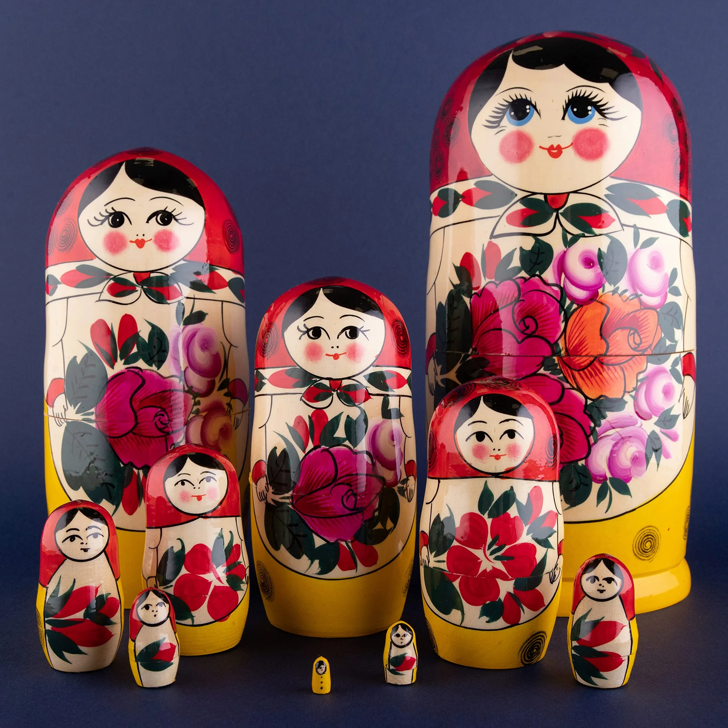 Heka Naturals Sieminow Lalki Gniazdujące | Zestaw Lalek Matryoshka w Całości z Naturalnego Drewna 10 (25 cm) - Tradycyjne Dekoracje do Domu Babushka, Drewniane Zabawki do Układania w Stosy