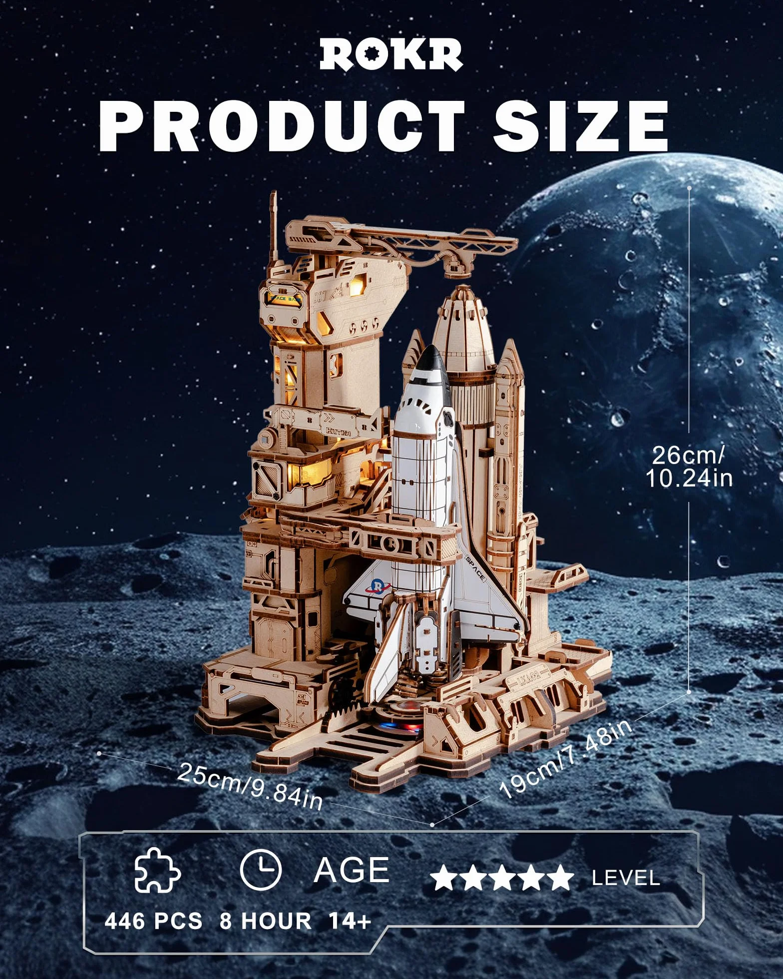 ROKR Puzzle 3D, wahadłowiec kosmiczny, drewniane zestawy modeli dla dorosłych, zestawy modelarskie, prezenty urodzinowe dla dzieci i dorosłych, prom kosmiczny, LKA02