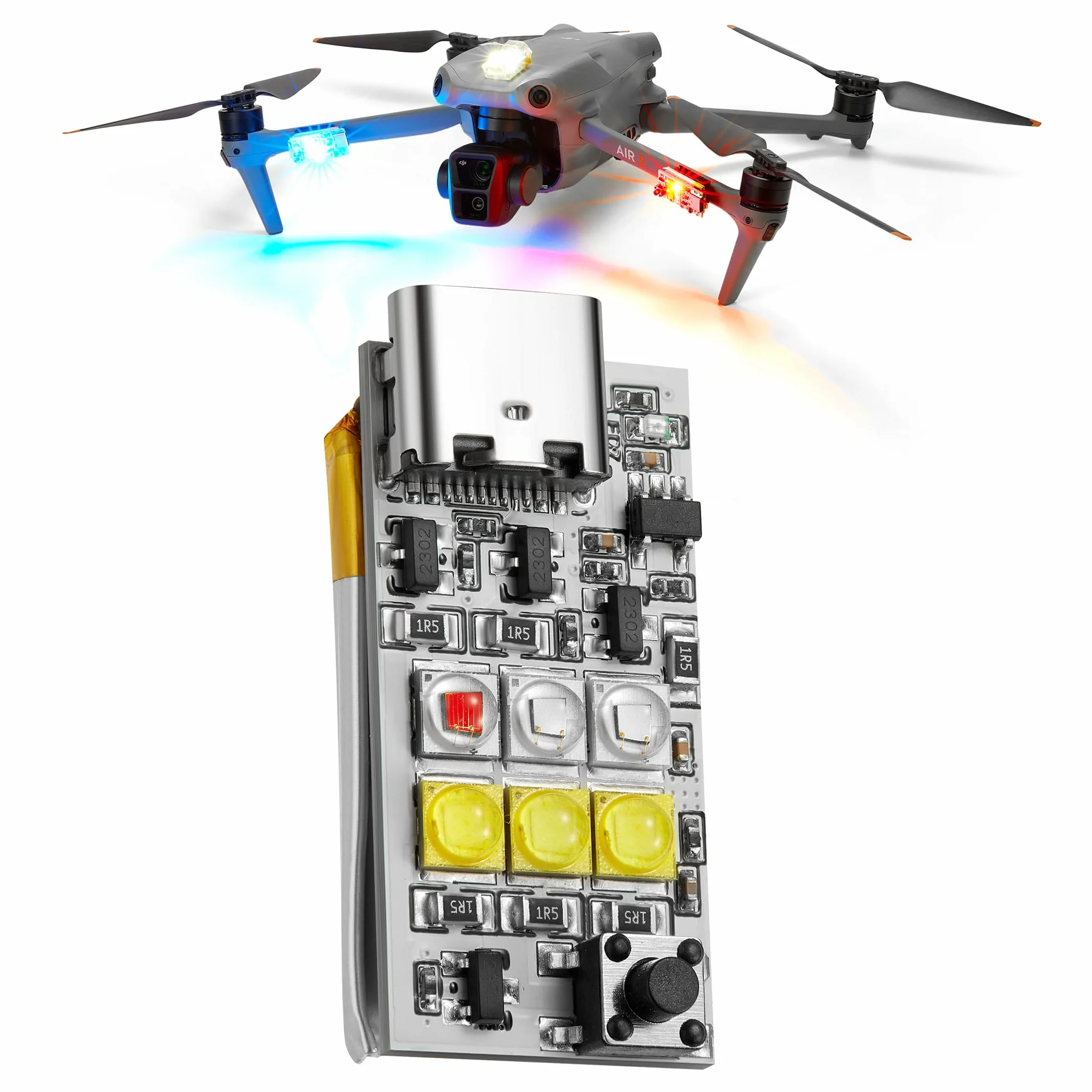 Drone Strobe Platinum, 1000 lumenów antykolizyjne światło zgodne z FAA, wiele kolorów (biały, czerwony, zielony i niebieski), pasuje do DJI Mini, Mavic, Air, Avata, Inspire