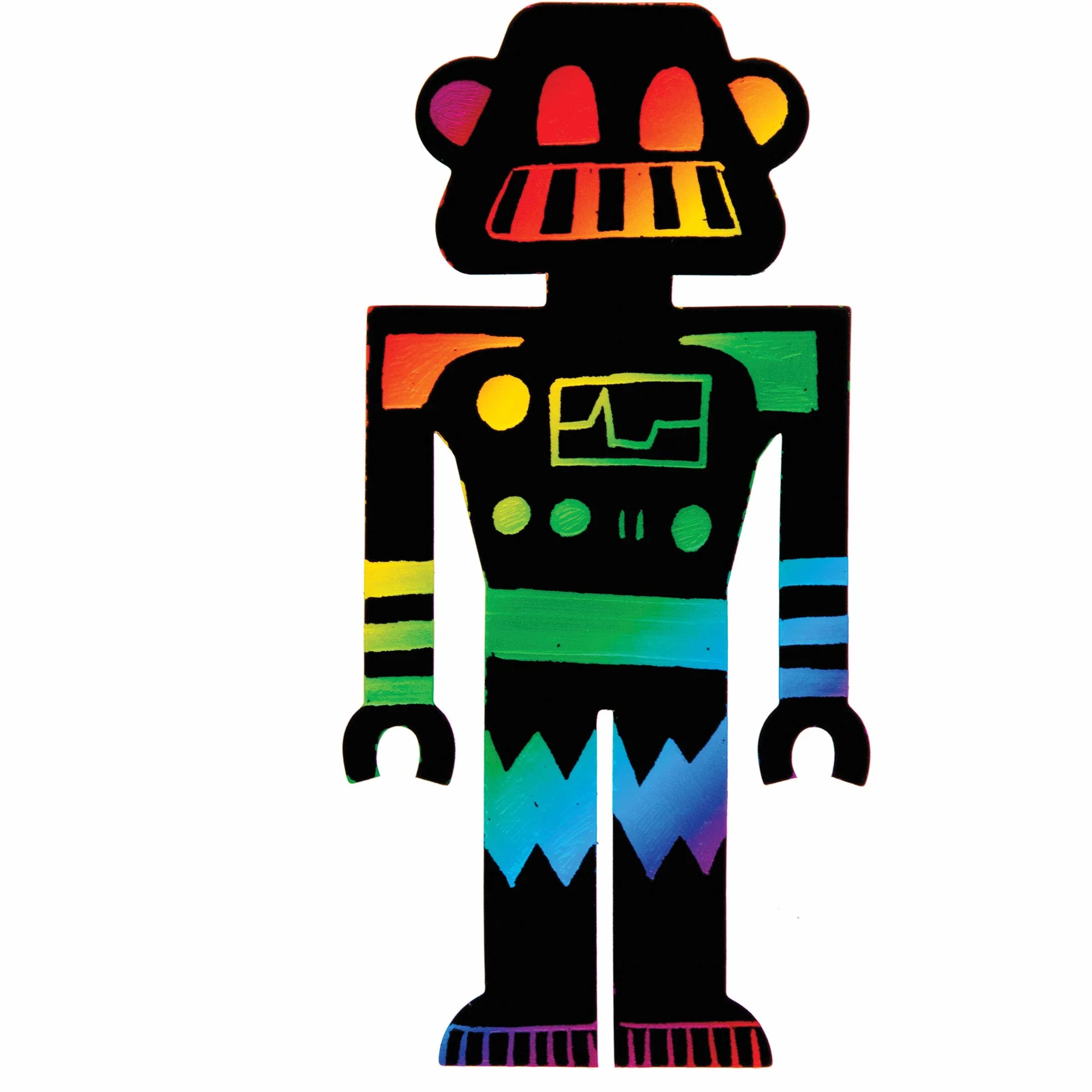 Baker Ross AT682 Robot Scratch Art Zakładki - Opakowanie 10 sztuk, tęczowy papier do zdrapywania z rysikiem dla dzieci do dekoracji w sztuce i rękodziele