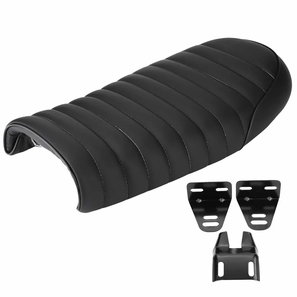 Qiilu Siedzenie Motocyklowe, PU Skóra Vintage Cafe Racer Flat Seat Motocykl dla CG125 GN CG CB400SS