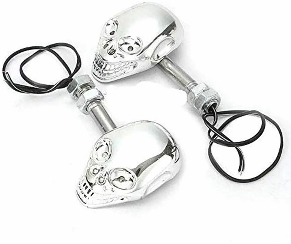 Para motocyklowa czaszka LED kierunkowskaz lampka kierunkowskazu do Hond-a Yamaha Kawasaki Suzuk-i Ducati Cruiser Bobber Chopper (chrom)
