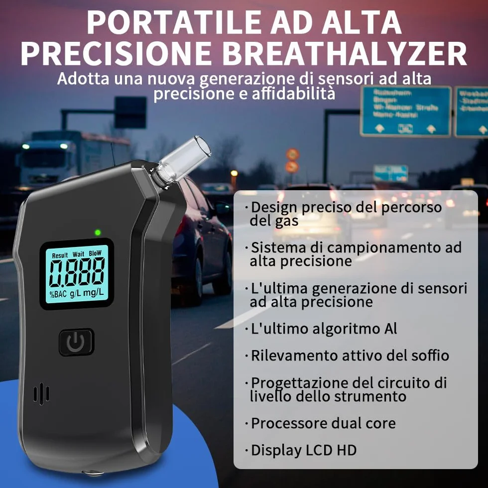 Certyfikowany przenośny alkomat, profesjonalny alkomat z cyfrowym wyświetlaczem LCD i chipem o wysokiej czułości, z dokładnością do stopniowania, przenośny test alkoholu do użytku domowego i