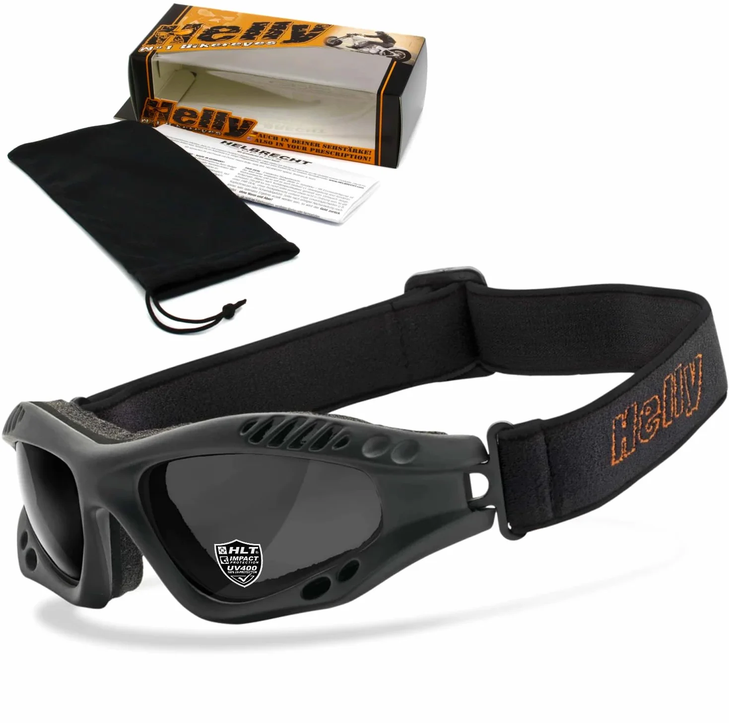 Helly® – nr 1 Bikereyes® okulary motocyklowe, przyciemniane | wiatroszczelne, wyściełane, odporne na zaparowanie, szkło hartowane HLT® | najwyższy komfort noszenia podczas długich wyjazdów | okulary