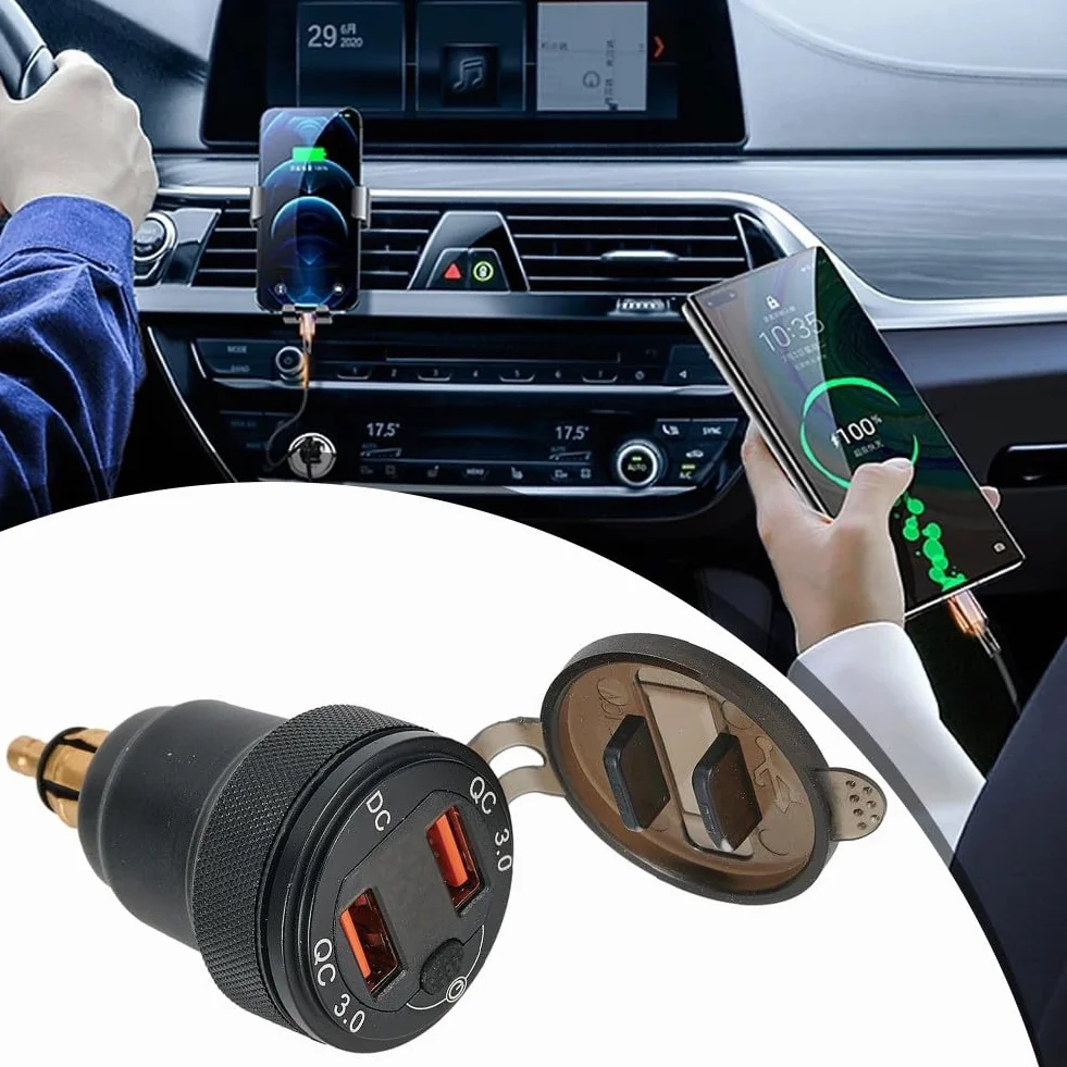 Ładowarka motocyklowa z dwoma portami USB i wyświetlaczem napięcia, obsługuje QC3 0 do urządzeń szybkiego ładowania (zielona)