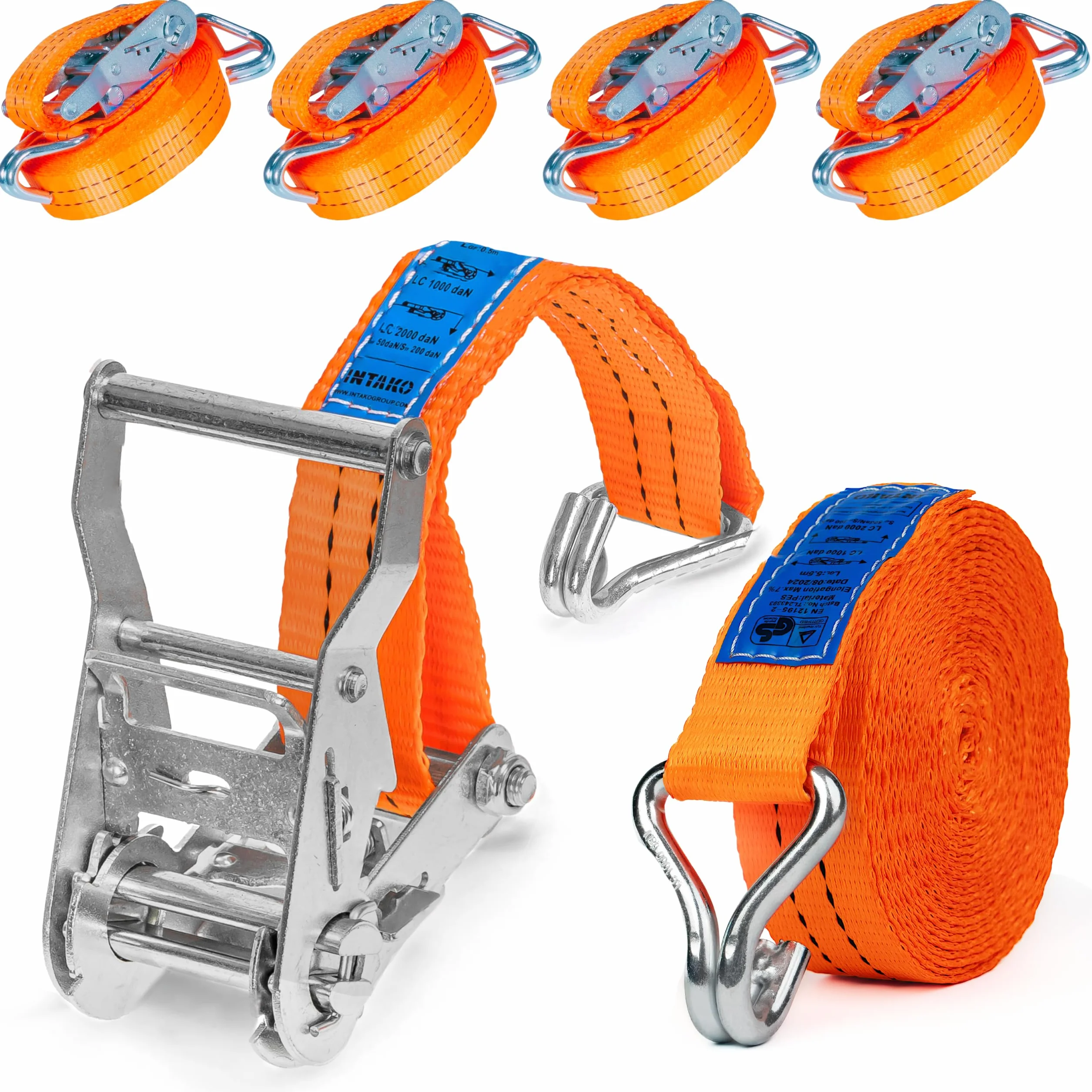 INTAKO Pasy Transportowe z Napinaczem 6m 2000kg 35mm Zestaw 4 Sztuk DIN EN 12195-2