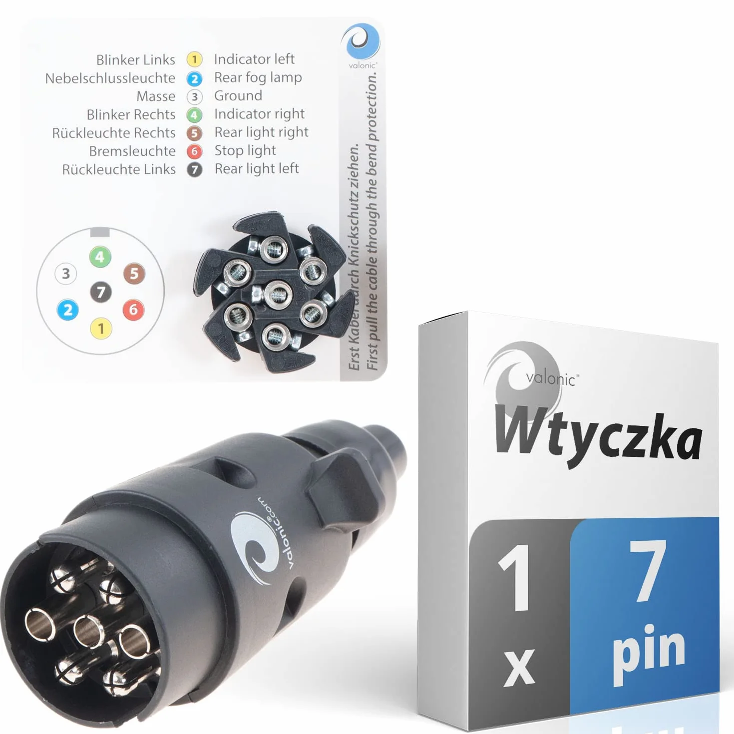 Valonic Wtyczka 7-pinowa do Przyczepy Czarna z Szablonem Przewodów