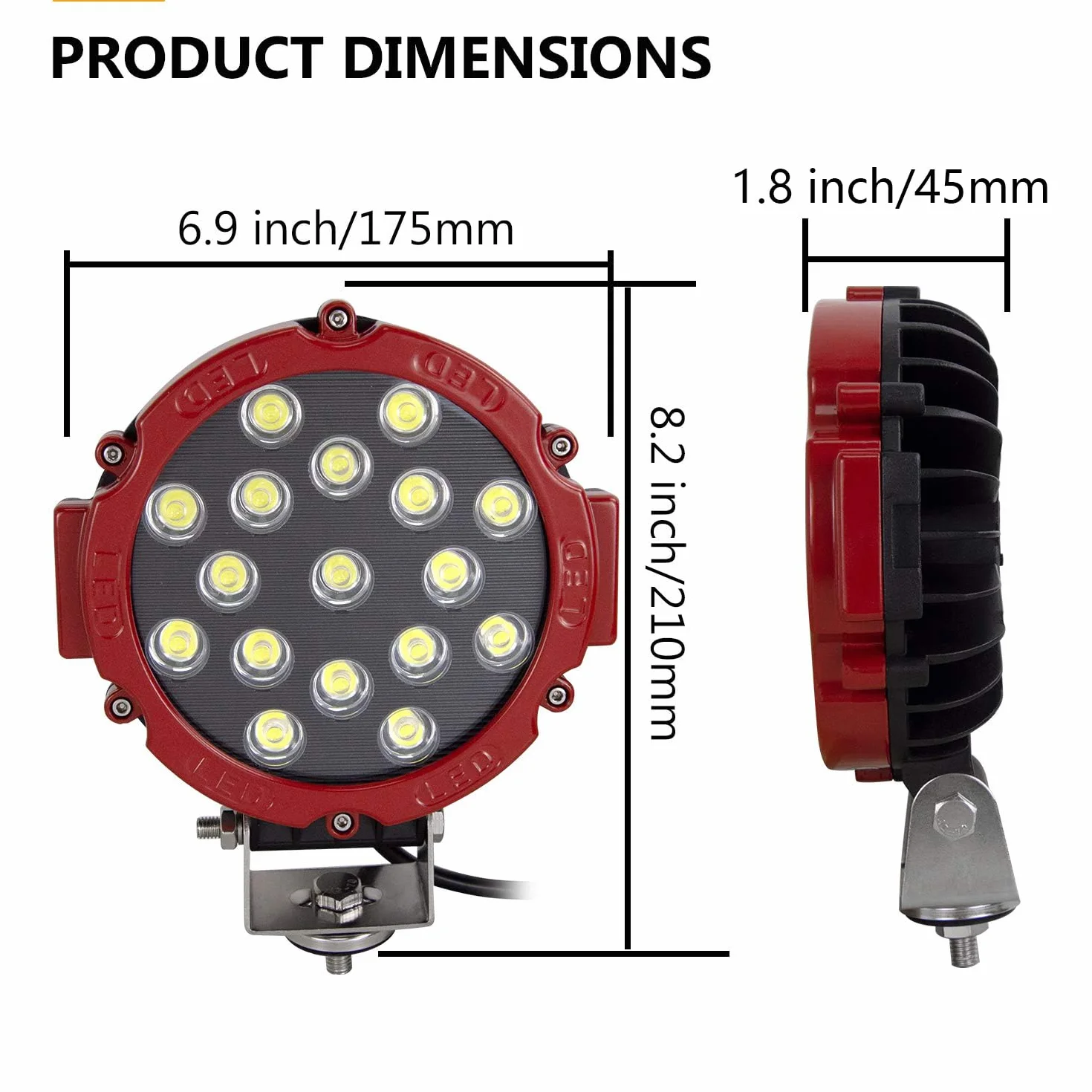 RIGIDON Okrągłe oświetlenie robocze LED 18 cm 51 W wiązka powodziowa 12 V 24 V 6000 K biała